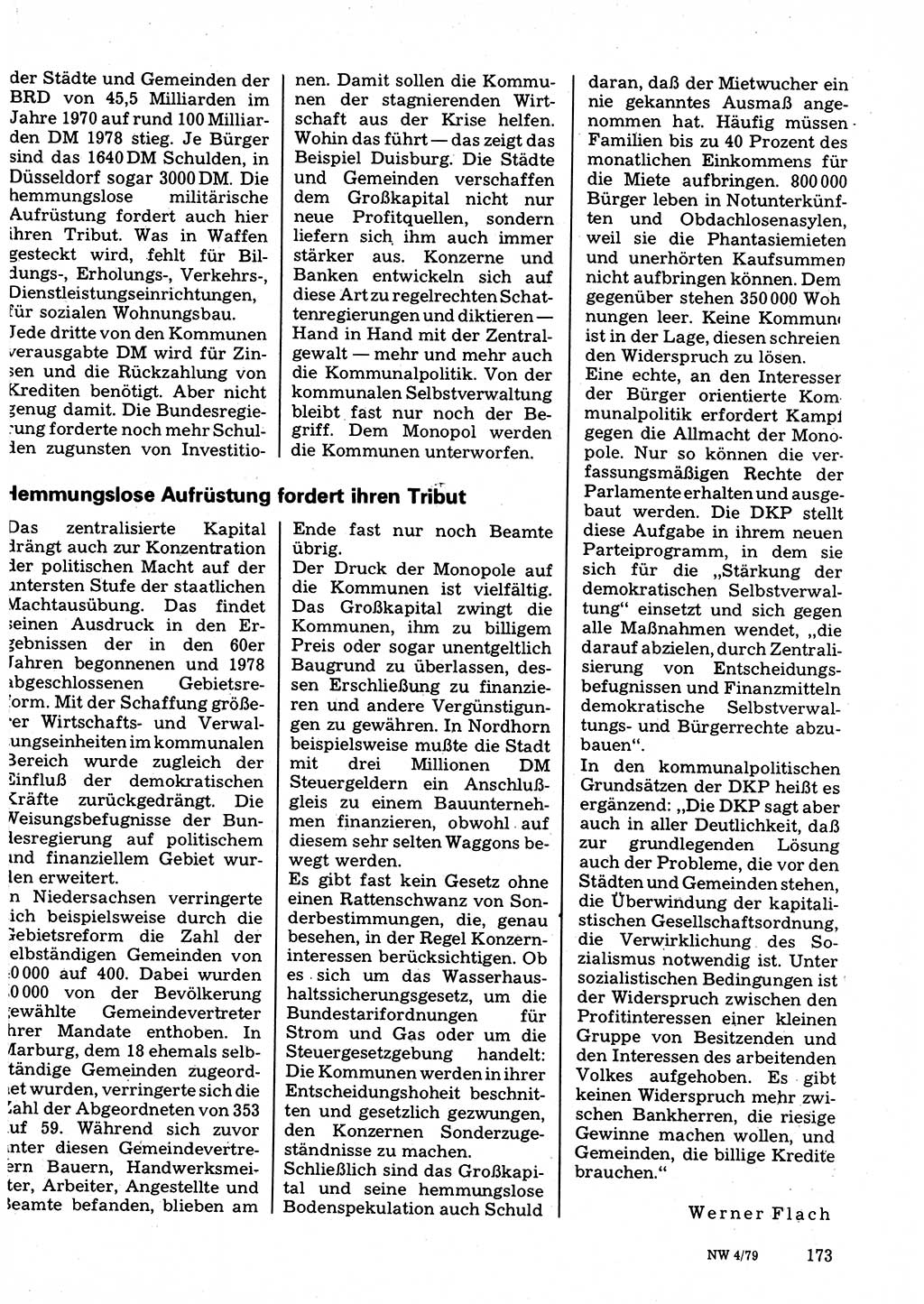 Neuer Weg (NW), Organ des Zentralkomitees (ZK) der SED (Sozialistische Einheitspartei Deutschlands) für Fragen des Parteilebens, 34. Jahrgang [Deutsche Demokratische Republik (DDR)] 1979, Seite 173 (NW ZK SED DDR 1979, S. 173)
