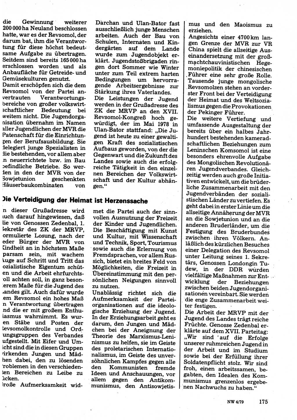 Neuer Weg (NW), Organ des Zentralkomitees (ZK) der SED (Sozialistische Einheitspartei Deutschlands) für Fragen des Parteilebens, 34. Jahrgang [Deutsche Demokratische Republik (DDR)] 1979, Seite 175 (NW ZK SED DDR 1979, S. 175)