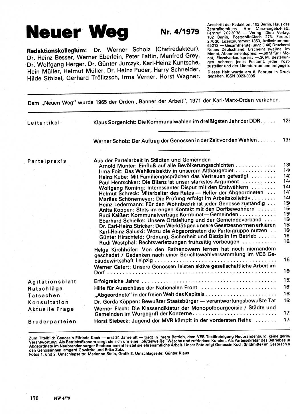 Neuer Weg (NW), Organ des Zentralkomitees (ZK) der SED (Sozialistische Einheitspartei Deutschlands) für Fragen des Parteilebens, 34. Jahrgang [Deutsche Demokratische Republik (DDR)] 1979, Seite 176 (NW ZK SED DDR 1979, S. 176)