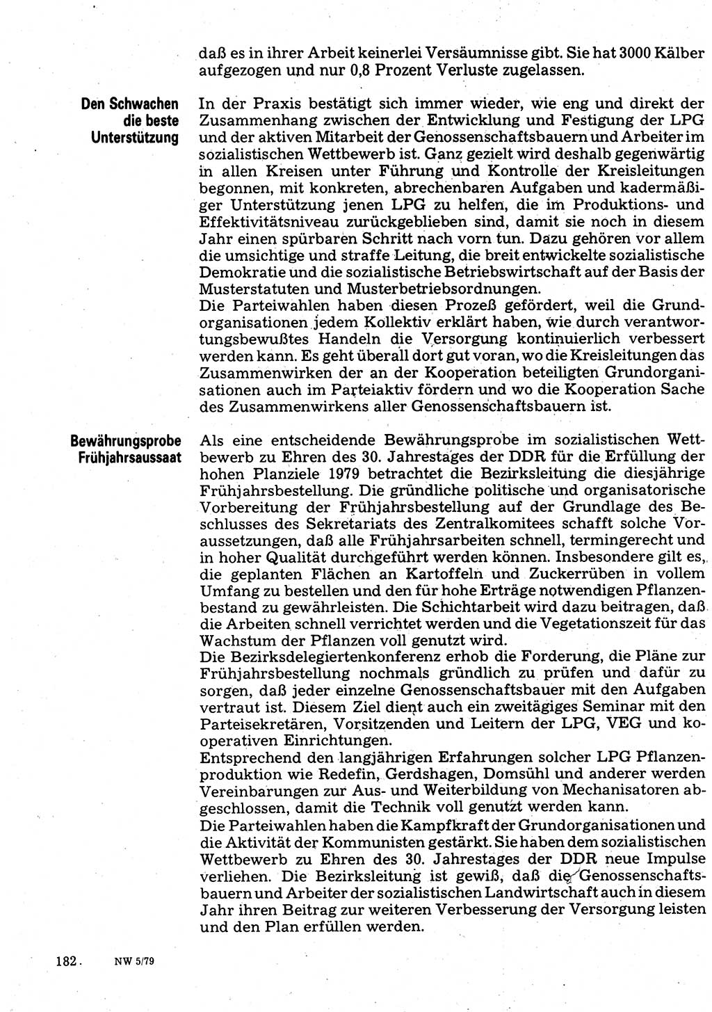 Neuer Weg (NW), Organ des Zentralkomitees (ZK) der SED (Sozialistische Einheitspartei Deutschlands) für Fragen des Parteilebens, 34. Jahrgang [Deutsche Demokratische Republik (DDR)] 1979, Seite 182 (NW ZK SED DDR 1979, S. 182)