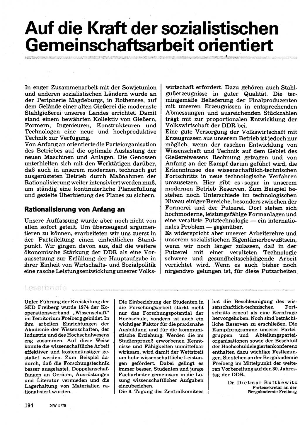 Neuer Weg (NW), Organ des Zentralkomitees (ZK) der SED (Sozialistische Einheitspartei Deutschlands) für Fragen des Parteilebens, 34. Jahrgang [Deutsche Demokratische Republik (DDR)] 1979, Seite 194 (NW ZK SED DDR 1979, S. 194)