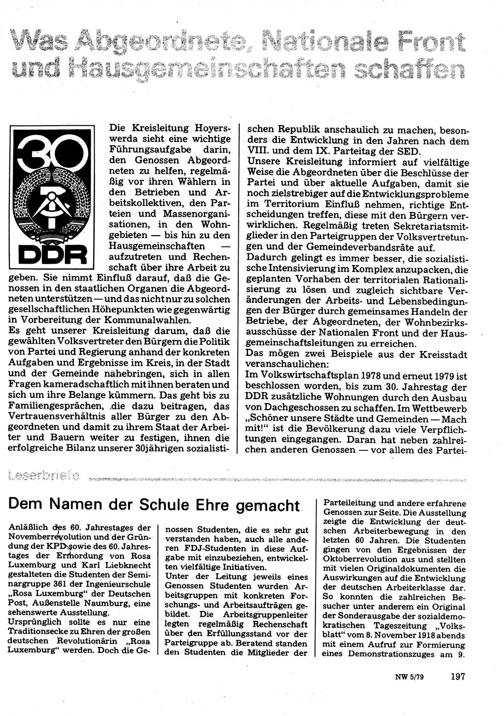 Neuer Weg (NW), Organ des Zentralkomitees (ZK) der SED (Sozialistische Einheitspartei Deutschlands) für Fragen des Parteilebens, 34. Jahrgang [Deutsche Demokratische Republik (DDR)] 1979, Seite 197 (NW ZK SED DDR 1979, S. 197)
