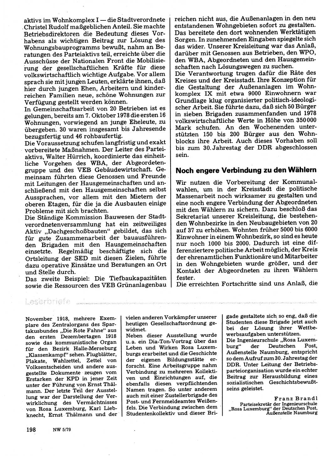 Neuer Weg (NW), Organ des Zentralkomitees (ZK) der SED (Sozialistische Einheitspartei Deutschlands) für Fragen des Parteilebens, 34. Jahrgang [Deutsche Demokratische Republik (DDR)] 1979, Seite 198 (NW ZK SED DDR 1979, S. 198)