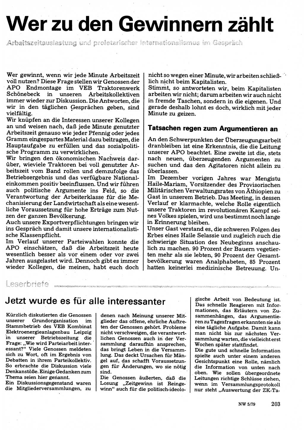 Neuer Weg (NW), Organ des Zentralkomitees (ZK) der SED (Sozialistische Einheitspartei Deutschlands) für Fragen des Parteilebens, 34. Jahrgang [Deutsche Demokratische Republik (DDR)] 1979, Seite 203 (NW ZK SED DDR 1979, S. 203)