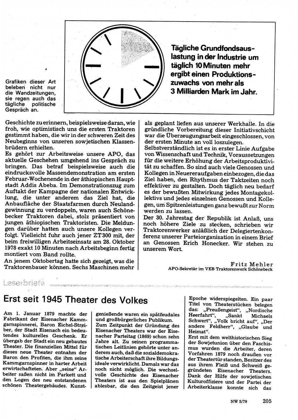 Neuer Weg (NW), Organ des Zentralkomitees (ZK) der SED (Sozialistische Einheitspartei Deutschlands) für Fragen des Parteilebens, 34. Jahrgang [Deutsche Demokratische Republik (DDR)] 1979, Seite 205 (NW ZK SED DDR 1979, S. 205)