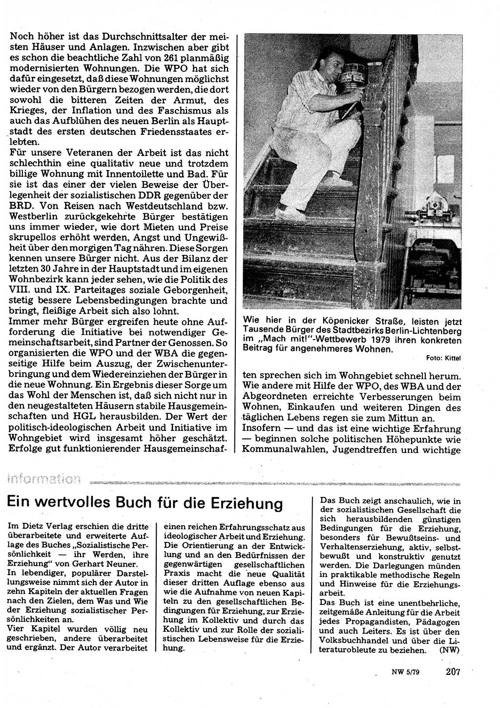 Neuer Weg (NW), Organ des Zentralkomitees (ZK) der SED (Sozialistische Einheitspartei Deutschlands) für Fragen des Parteilebens, 34. Jahrgang [Deutsche Demokratische Republik (DDR)] 1979, Seite 207 (NW ZK SED DDR 1979, S. 207)