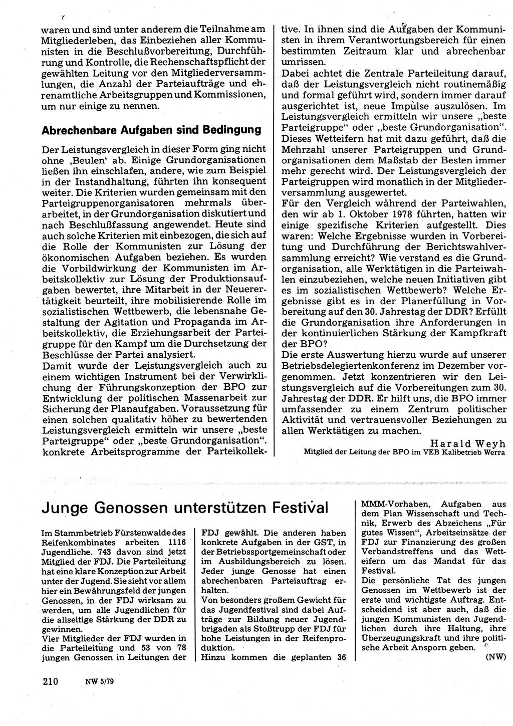 Neuer Weg (NW), Organ des Zentralkomitees (ZK) der SED (Sozialistische Einheitspartei Deutschlands) für Fragen des Parteilebens, 34. Jahrgang [Deutsche Demokratische Republik (DDR)] 1979, Seite 210 (NW ZK SED DDR 1979, S. 210)