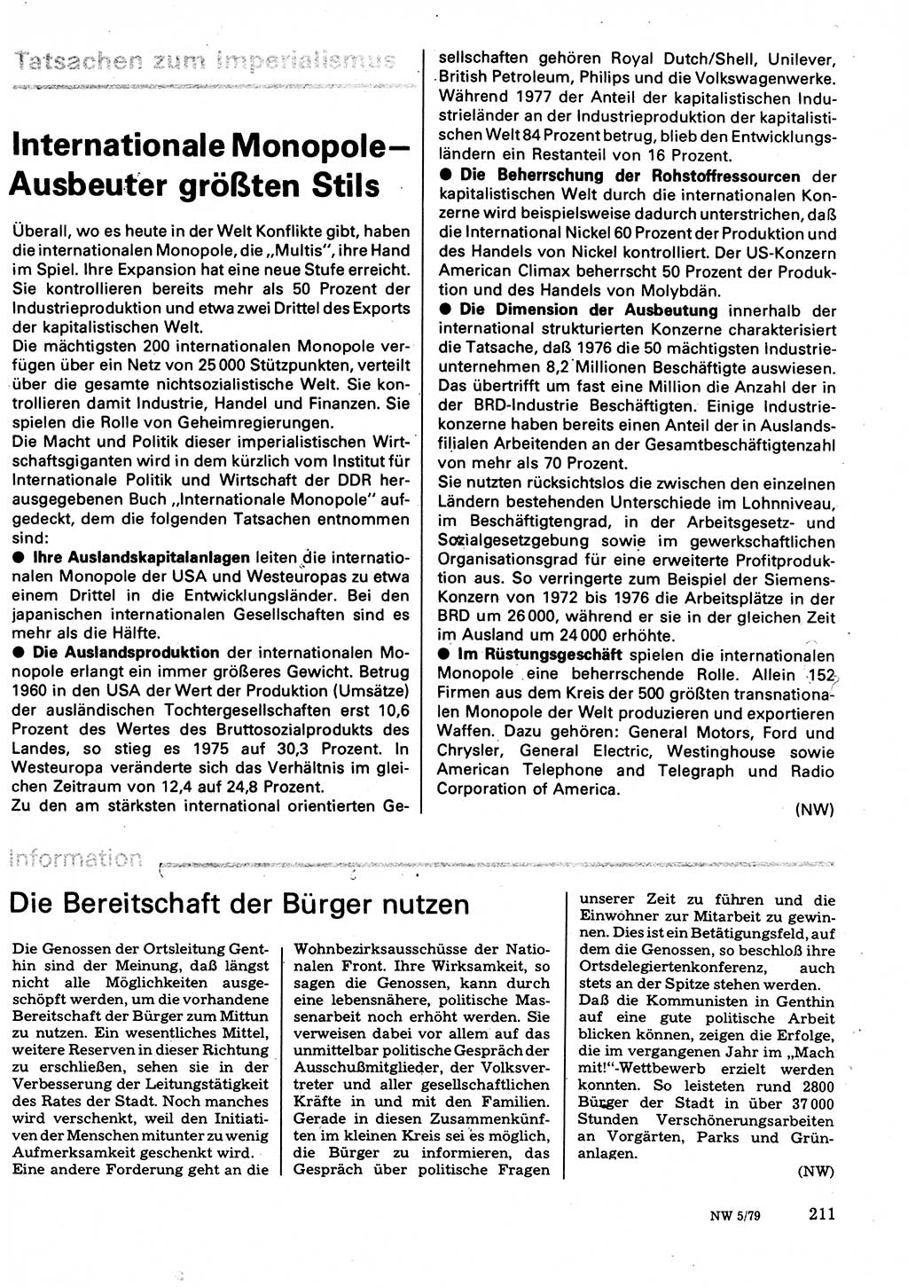 Neuer Weg (NW), Organ des Zentralkomitees (ZK) der SED (Sozialistische Einheitspartei Deutschlands) für Fragen des Parteilebens, 34. Jahrgang [Deutsche Demokratische Republik (DDR)] 1979, Seite 211 (NW ZK SED DDR 1979, S. 211)