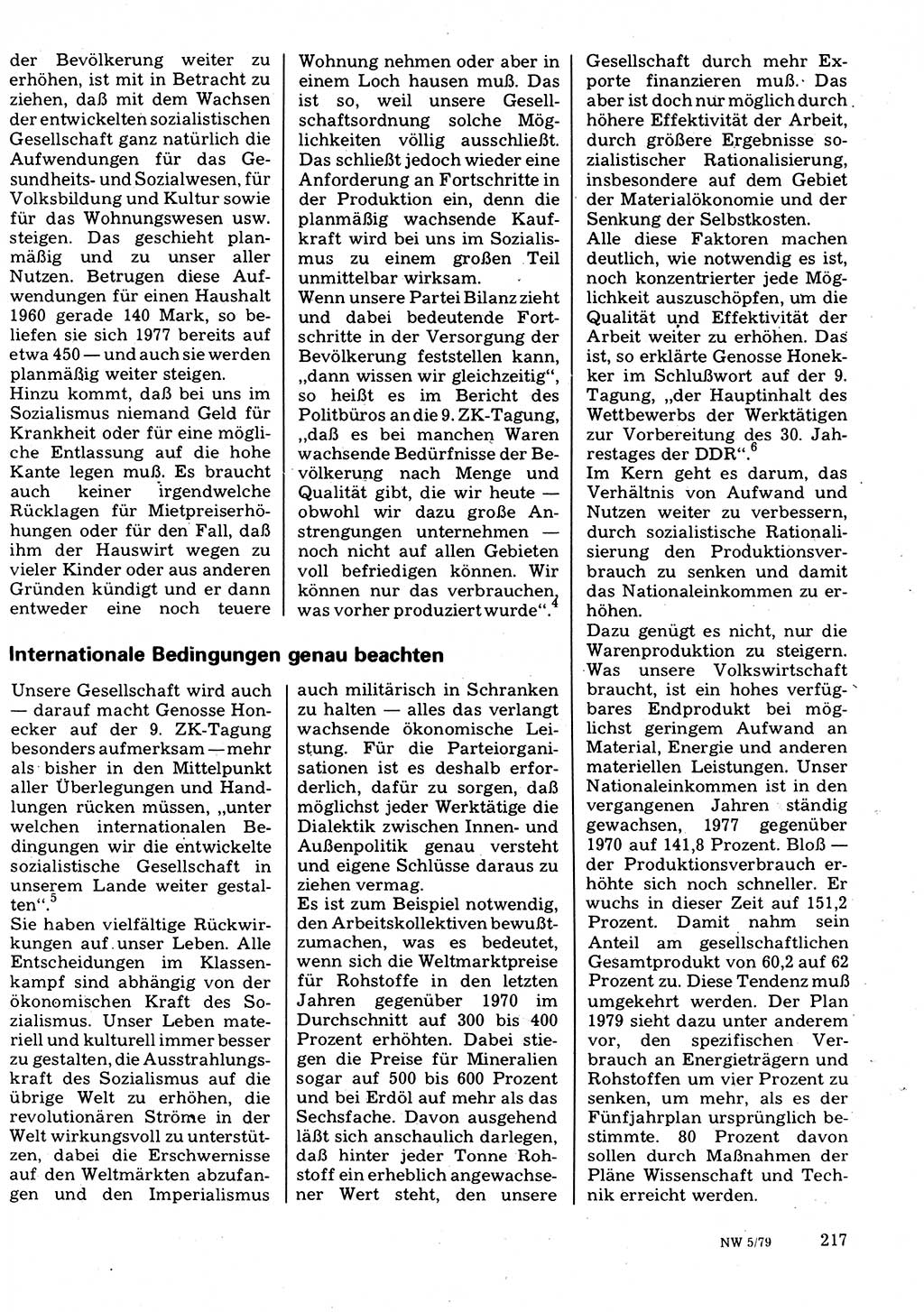 Neuer Weg (NW), Organ des Zentralkomitees (ZK) der SED (Sozialistische Einheitspartei Deutschlands) für Fragen des Parteilebens, 34. Jahrgang [Deutsche Demokratische Republik (DDR)] 1979, Seite 217 (NW ZK SED DDR 1979, S. 217)