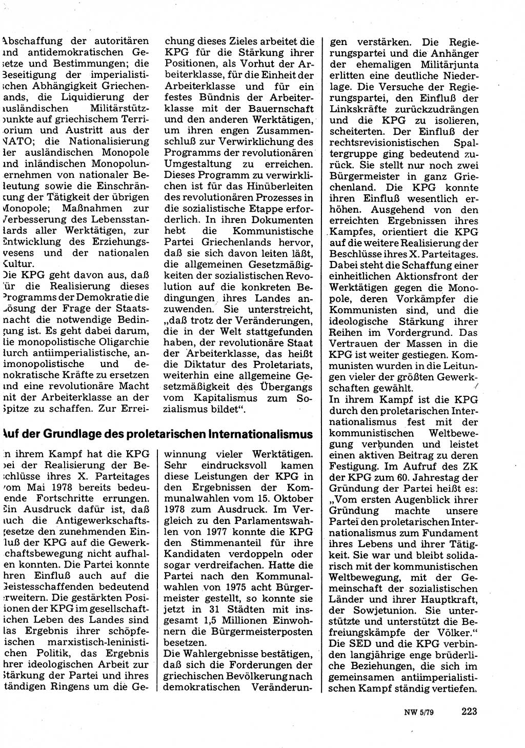 Neuer Weg (NW), Organ des Zentralkomitees (ZK) der SED (Sozialistische Einheitspartei Deutschlands) für Fragen des Parteilebens, 34. Jahrgang [Deutsche Demokratische Republik (DDR)] 1979, Seite 223 (NW ZK SED DDR 1979, S. 223)