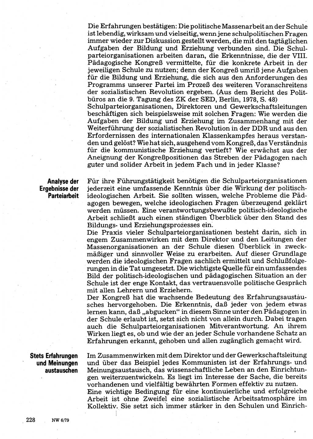 Neuer Weg (NW), Organ des Zentralkomitees (ZK) der SED (Sozialistische Einheitspartei Deutschlands) für Fragen des Parteilebens, 34. Jahrgang [Deutsche Demokratische Republik (DDR)] 1979, Seite 228 (NW ZK SED DDR 1979, S. 228)