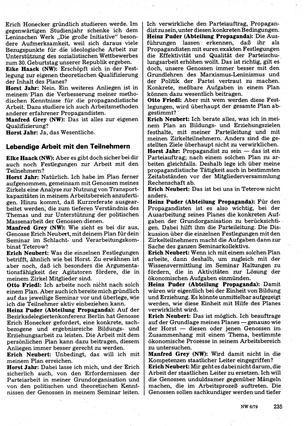 Neuer Weg (NW), Organ des Zentralkomitees (ZK) der SED (Sozialistische Einheitspartei Deutschlands) für Fragen des Parteilebens, 34. Jahrgang [Deutsche Demokratische Republik (DDR)] 1979, Seite 235 (NW ZK SED DDR 1979, S. 235)