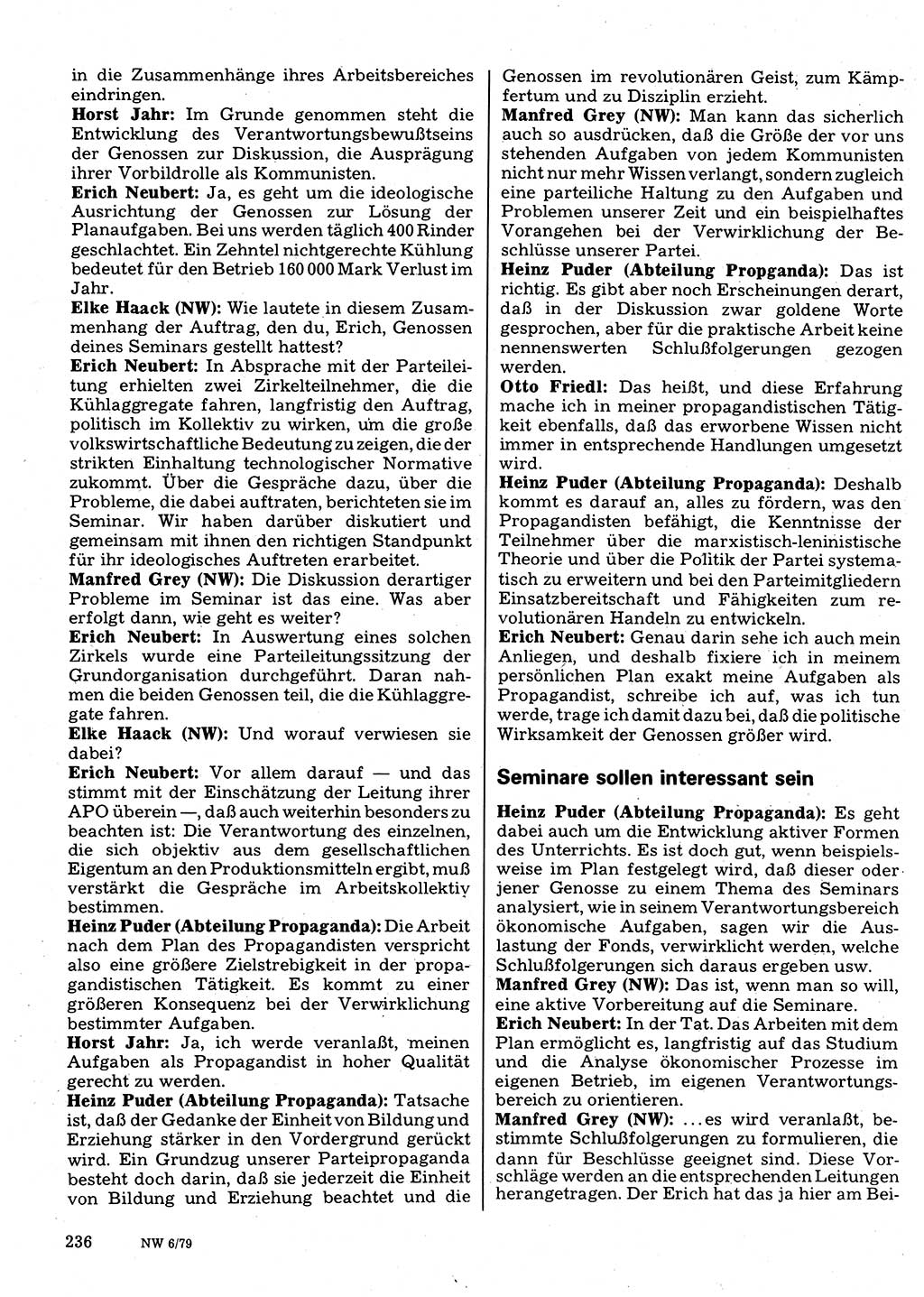 Neuer Weg (NW), Organ des Zentralkomitees (ZK) der SED (Sozialistische Einheitspartei Deutschlands) für Fragen des Parteilebens, 34. Jahrgang [Deutsche Demokratische Republik (DDR)] 1979, Seite 236 (NW ZK SED DDR 1979, S. 236)