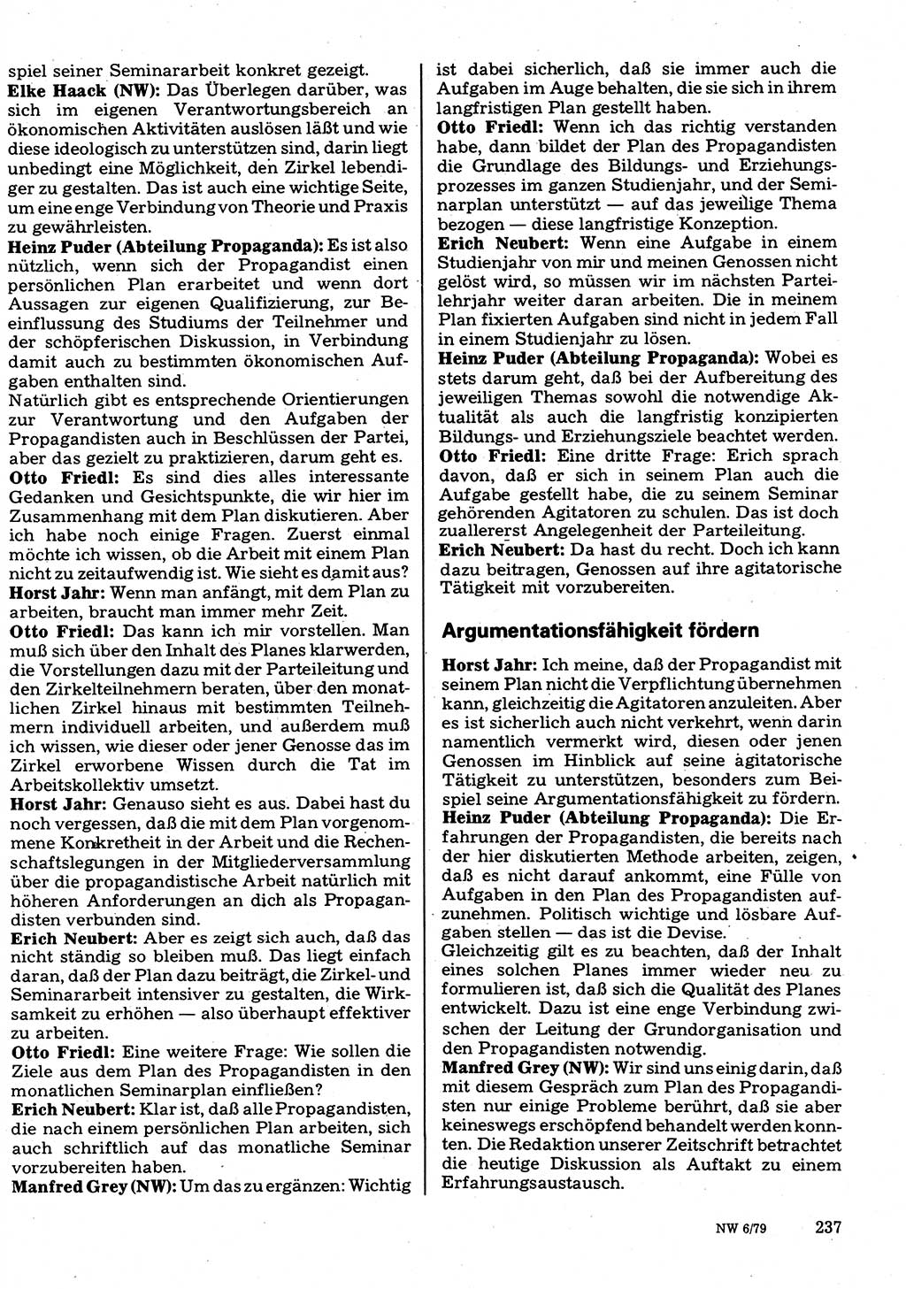 Neuer Weg (NW), Organ des Zentralkomitees (ZK) der SED (Sozialistische Einheitspartei Deutschlands) für Fragen des Parteilebens, 34. Jahrgang [Deutsche Demokratische Republik (DDR)] 1979, Seite 237 (NW ZK SED DDR 1979, S. 237)