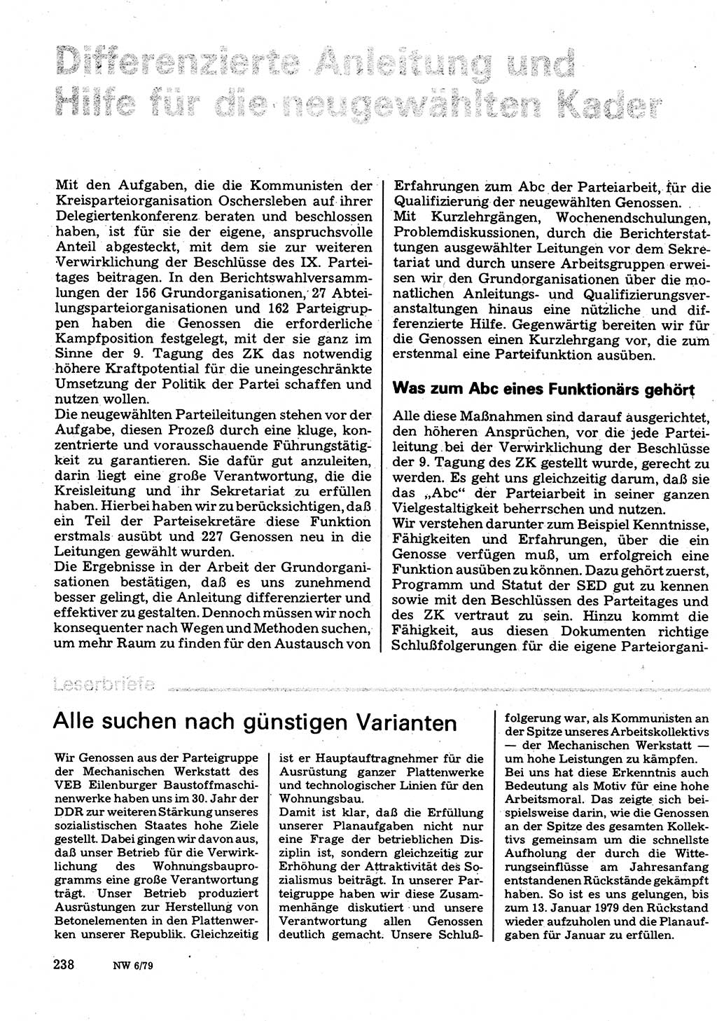 Neuer Weg (NW), Organ des Zentralkomitees (ZK) der SED (Sozialistische Einheitspartei Deutschlands) für Fragen des Parteilebens, 34. Jahrgang [Deutsche Demokratische Republik (DDR)] 1979, Seite 238 (NW ZK SED DDR 1979, S. 238)