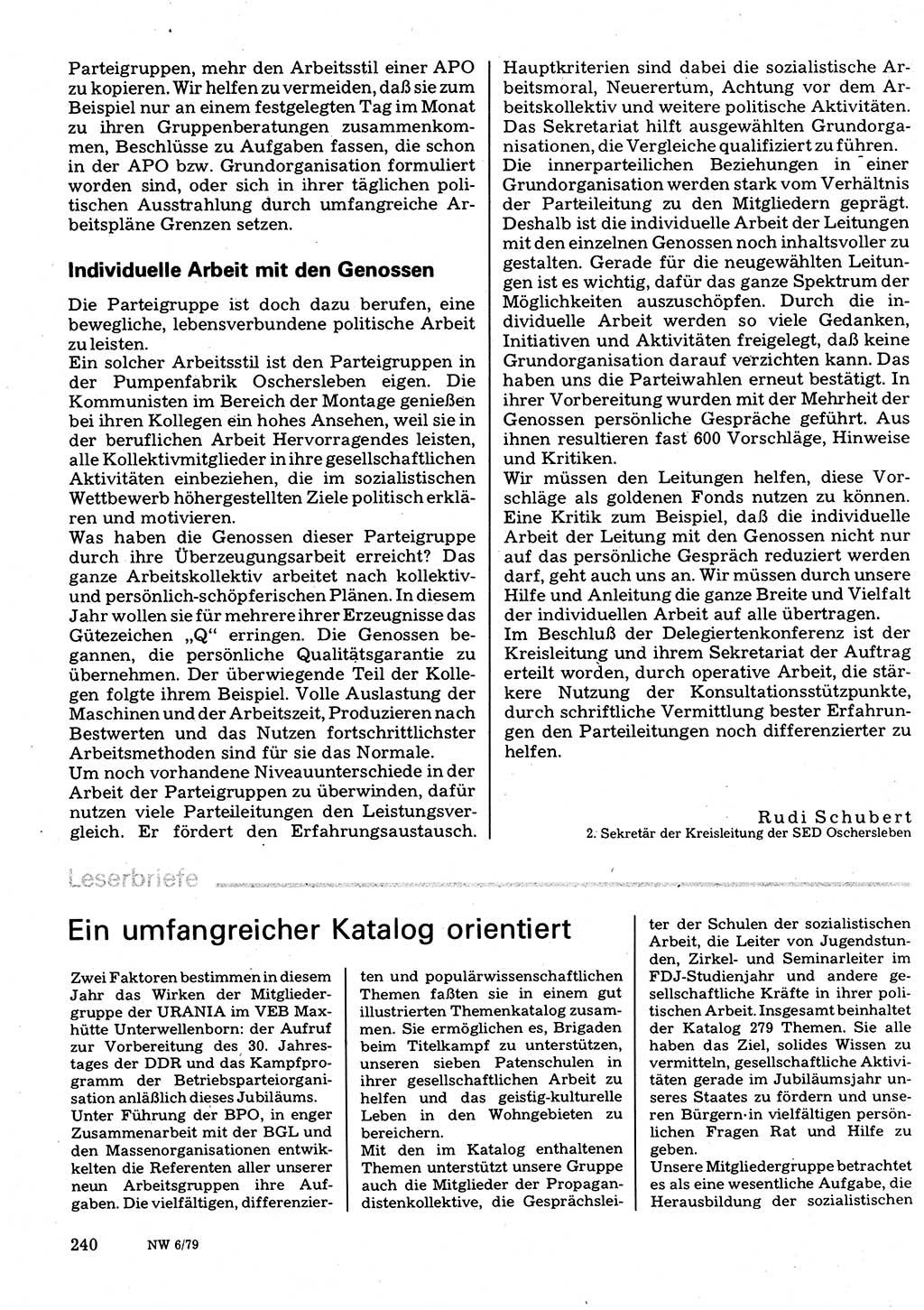 Neuer Weg (NW), Organ des Zentralkomitees (ZK) der SED (Sozialistische Einheitspartei Deutschlands) für Fragen des Parteilebens, 34. Jahrgang [Deutsche Demokratische Republik (DDR)] 1979, Seite 240 (NW ZK SED DDR 1979, S. 240)