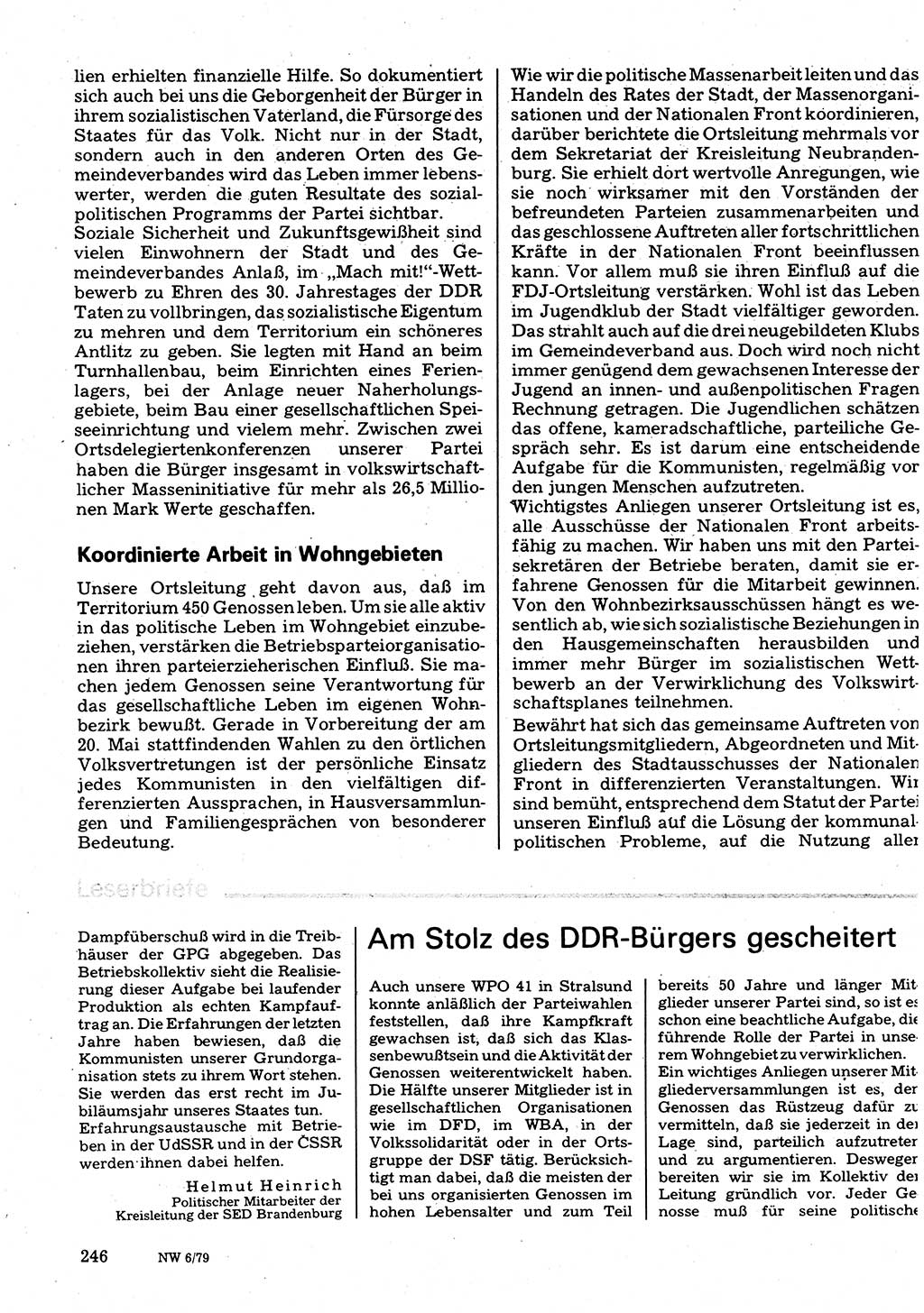 Neuer Weg (NW), Organ des Zentralkomitees (ZK) der SED (Sozialistische Einheitspartei Deutschlands) für Fragen des Parteilebens, 34. Jahrgang [Deutsche Demokratische Republik (DDR)] 1979, Seite 246 (NW ZK SED DDR 1979, S. 246)