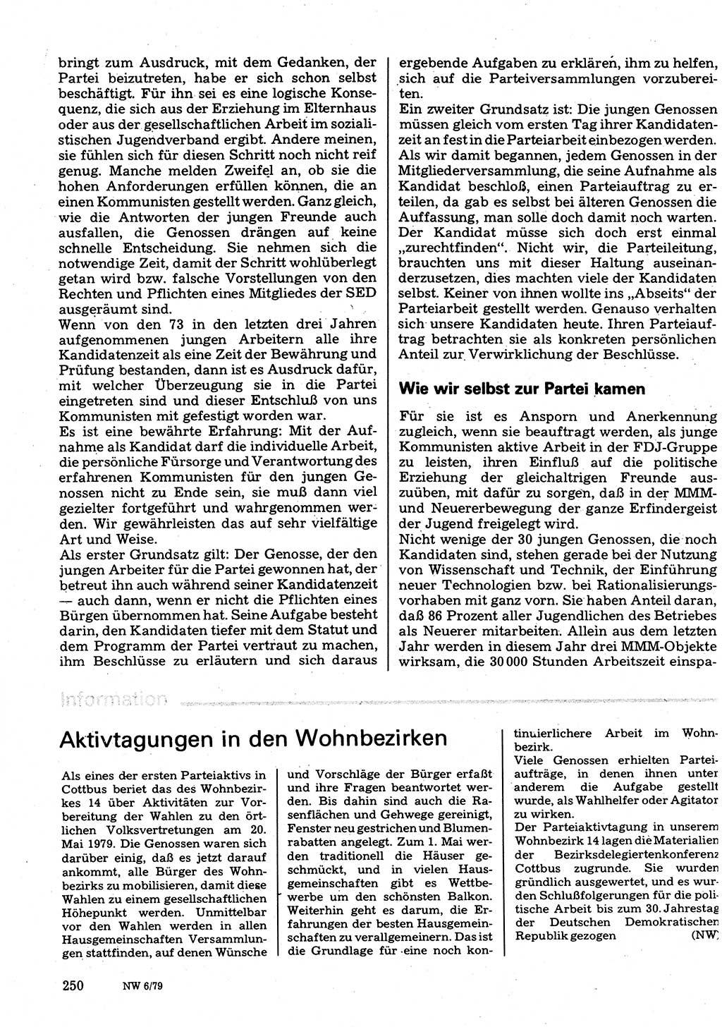 Neuer Weg (NW), Organ des Zentralkomitees (ZK) der SED (Sozialistische Einheitspartei Deutschlands) für Fragen des Parteilebens, 34. Jahrgang [Deutsche Demokratische Republik (DDR)] 1979, Seite 250 (NW ZK SED DDR 1979, S. 250)