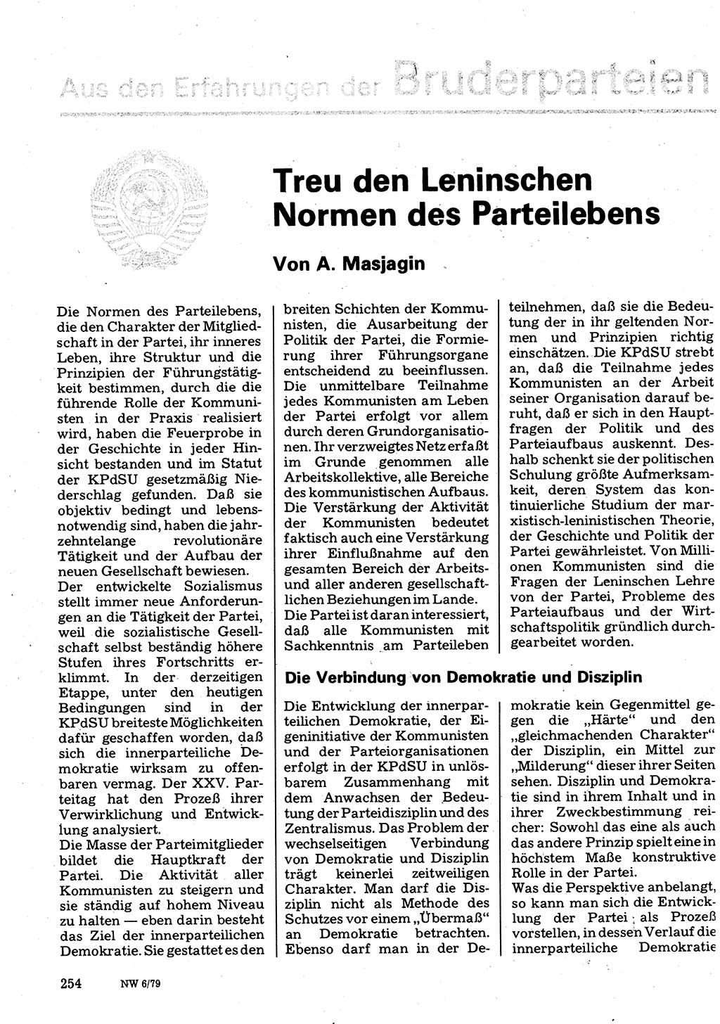 Neuer Weg (NW), Organ des Zentralkomitees (ZK) der SED (Sozialistische Einheitspartei Deutschlands) für Fragen des Parteilebens, 34. Jahrgang [Deutsche Demokratische Republik (DDR)] 1979, Seite 254 (NW ZK SED DDR 1979, S. 254)