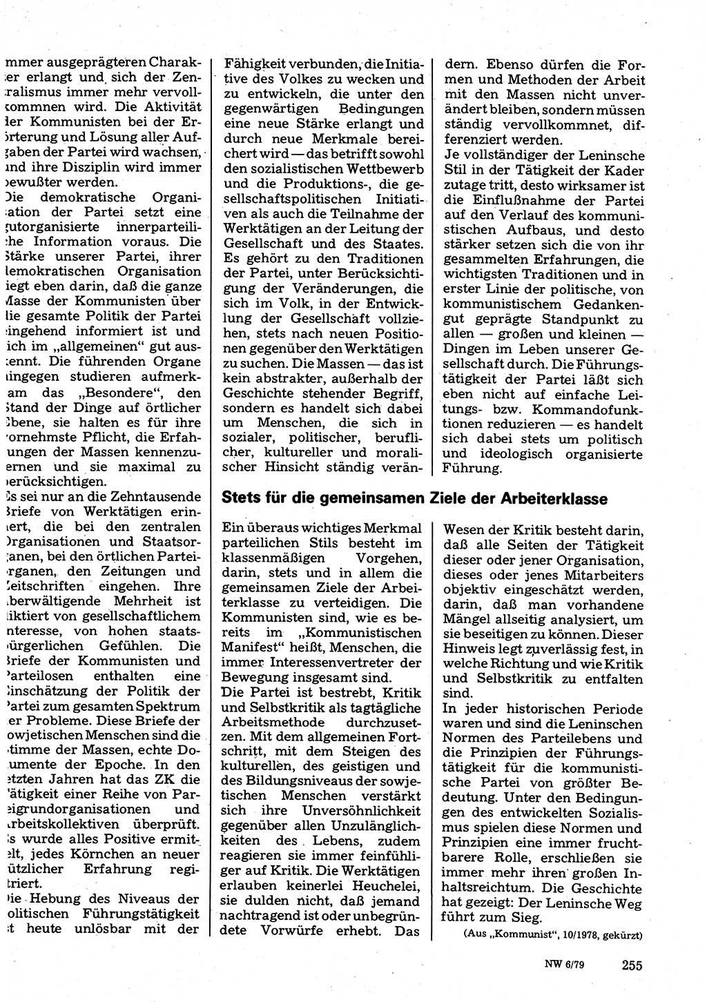 Neuer Weg (NW), Organ des Zentralkomitees (ZK) der SED (Sozialistische Einheitspartei Deutschlands) für Fragen des Parteilebens, 34. Jahrgang [Deutsche Demokratische Republik (DDR)] 1979, Seite 255 (NW ZK SED DDR 1979, S. 255)