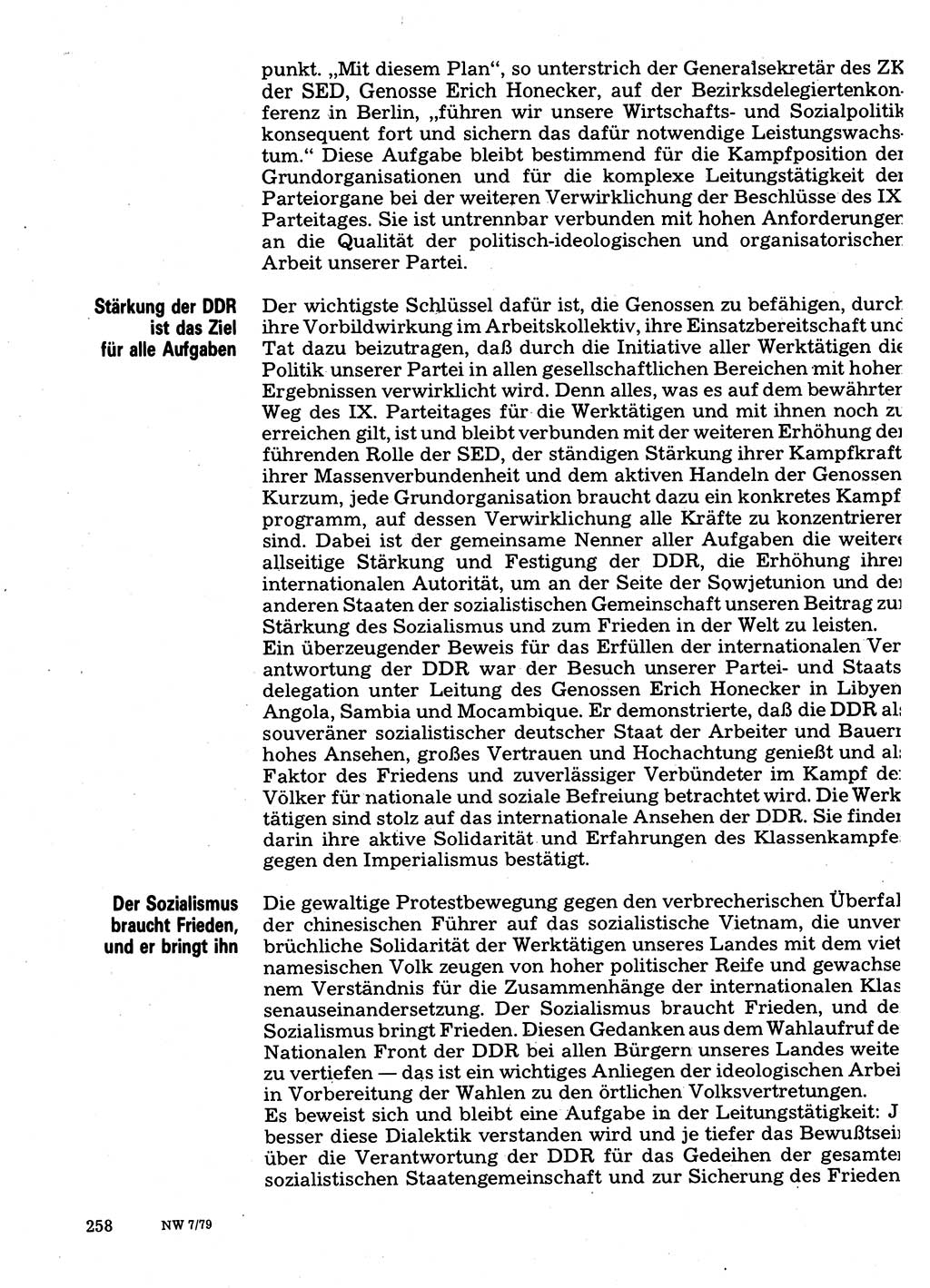 Neuer Weg (NW), Organ des Zentralkomitees (ZK) der SED (Sozialistische Einheitspartei Deutschlands) für Fragen des Parteilebens, 34. Jahrgang [Deutsche Demokratische Republik (DDR)] 1979, Seite 258 (NW ZK SED DDR 1979, S. 258)