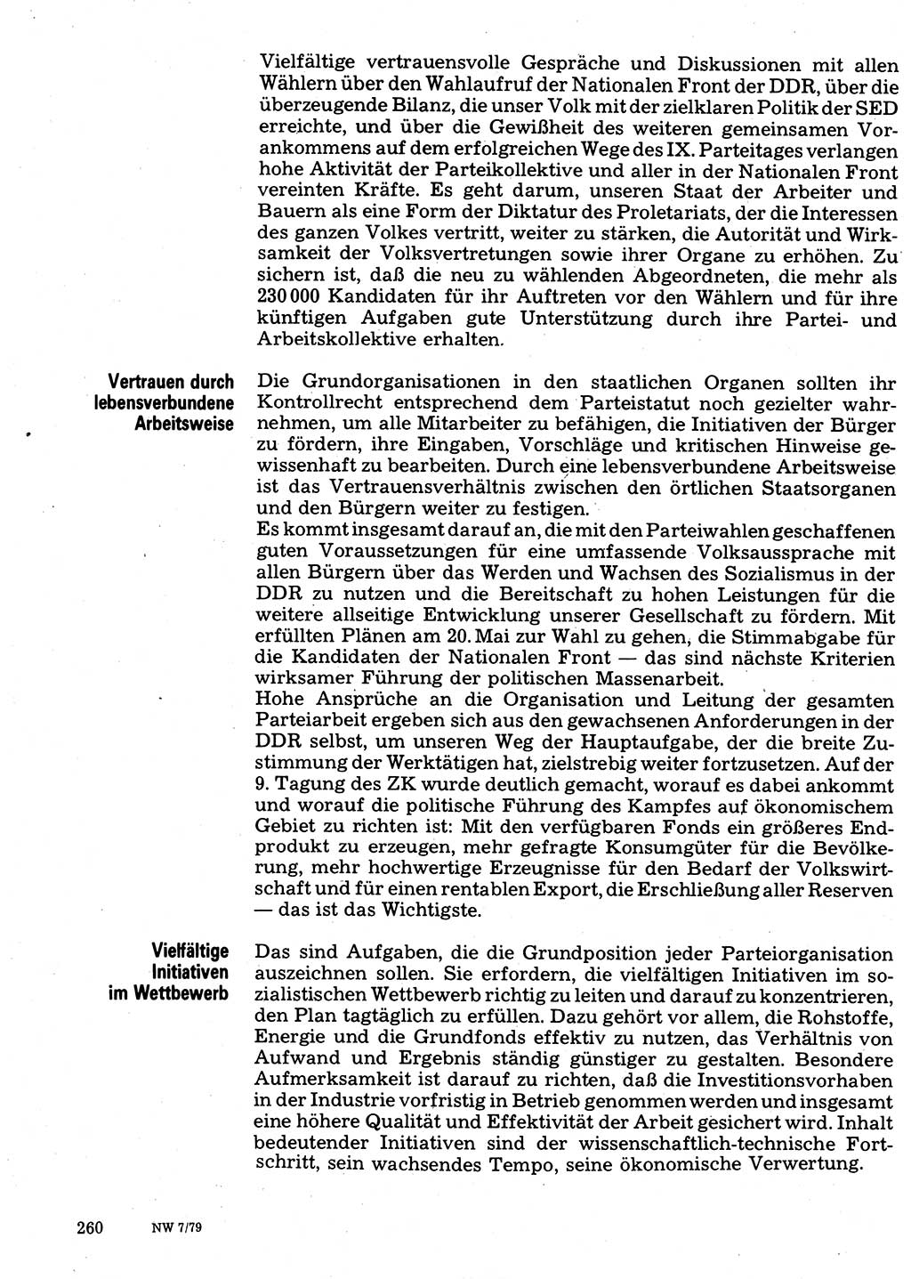 Neuer Weg (NW), Organ des Zentralkomitees (ZK) der SED (Sozialistische Einheitspartei Deutschlands) für Fragen des Parteilebens, 34. Jahrgang [Deutsche Demokratische Republik (DDR)] 1979, Seite 260 (NW ZK SED DDR 1979, S. 260)