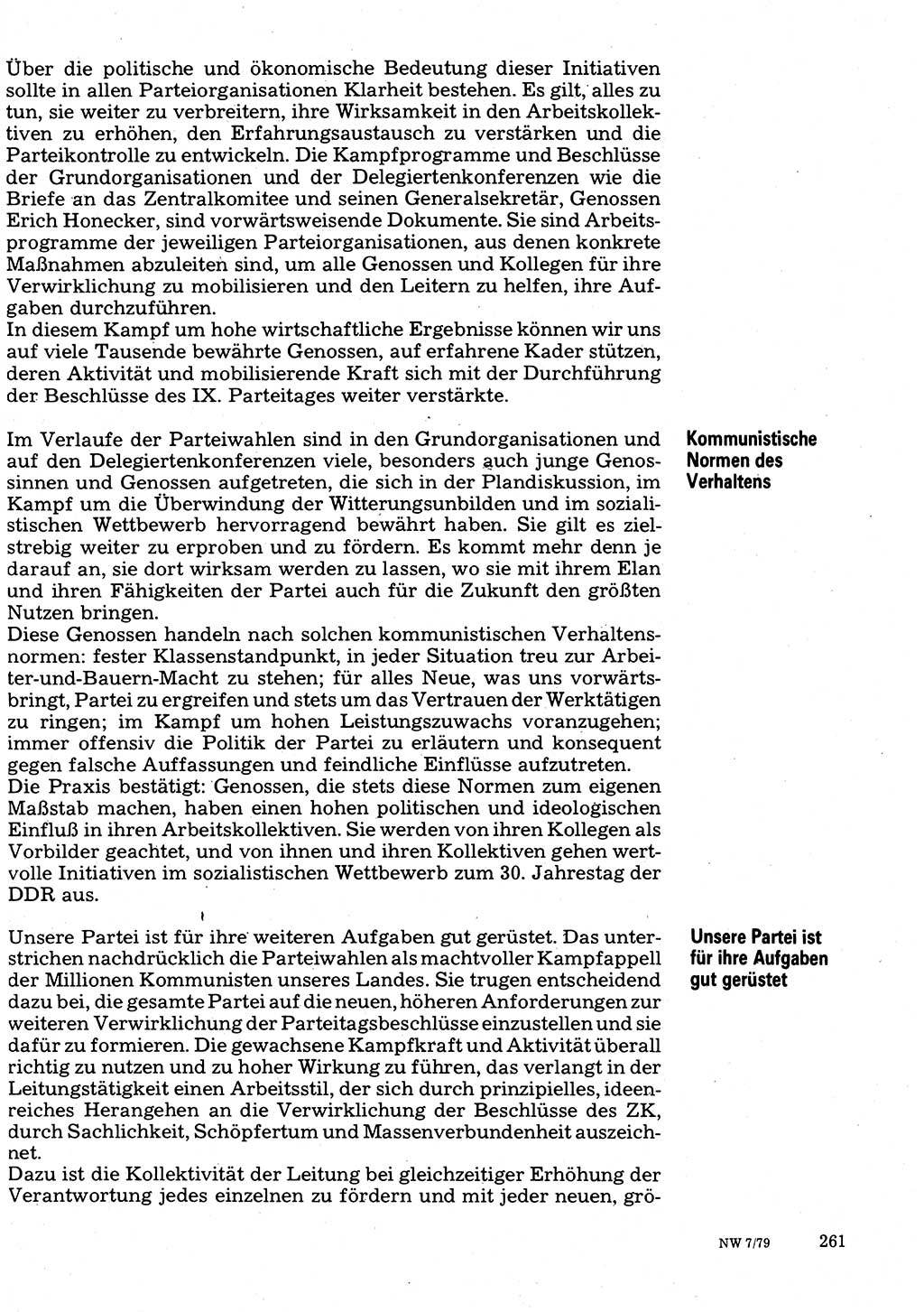Neuer Weg (NW), Organ des Zentralkomitees (ZK) der SED (Sozialistische Einheitspartei Deutschlands) für Fragen des Parteilebens, 34. Jahrgang [Deutsche Demokratische Republik (DDR)] 1979, Seite 261 (NW ZK SED DDR 1979, S. 261)