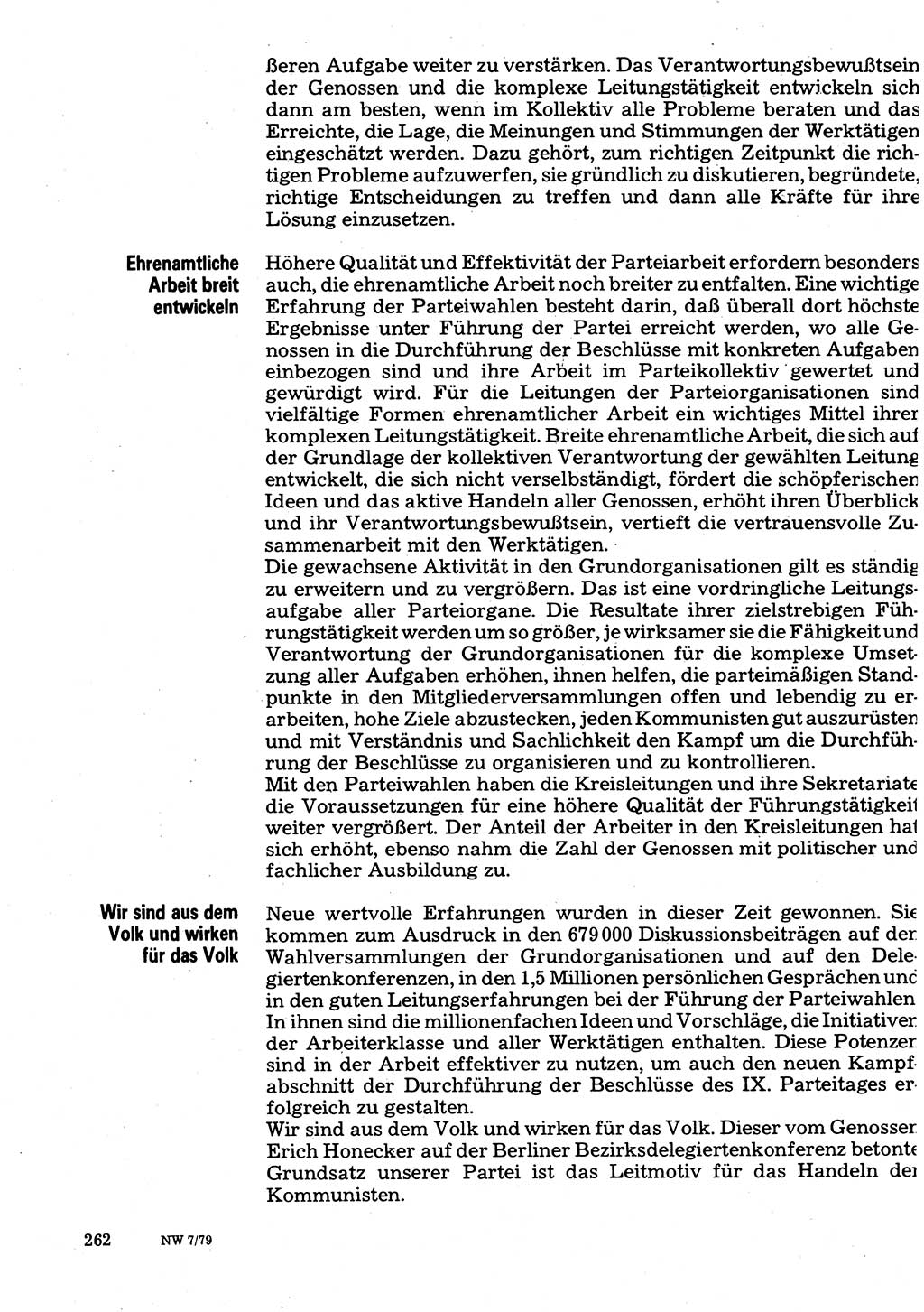 Neuer Weg (NW), Organ des Zentralkomitees (ZK) der SED (Sozialistische Einheitspartei Deutschlands) für Fragen des Parteilebens, 34. Jahrgang [Deutsche Demokratische Republik (DDR)] 1979, Seite 262 (NW ZK SED DDR 1979, S. 262)