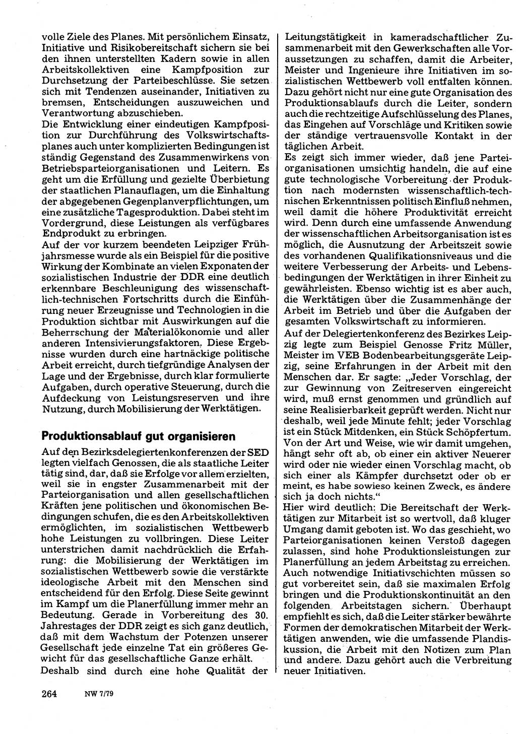 Neuer Weg (NW), Organ des Zentralkomitees (ZK) der SED (Sozialistische Einheitspartei Deutschlands) für Fragen des Parteilebens, 34. Jahrgang [Deutsche Demokratische Republik (DDR)] 1979, Seite 264 (NW ZK SED DDR 1979, S. 264)