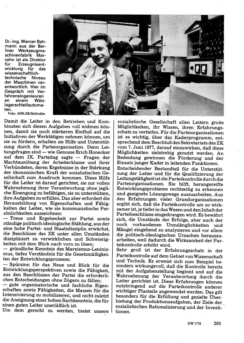 Neuer Weg (NW), Organ des Zentralkomitees (ZK) der SED (Sozialistische Einheitspartei Deutschlands) für Fragen des Parteilebens, 34. Jahrgang [Deutsche Demokratische Republik (DDR)] 1979, Seite 265 (NW ZK SED DDR 1979, S. 265)
