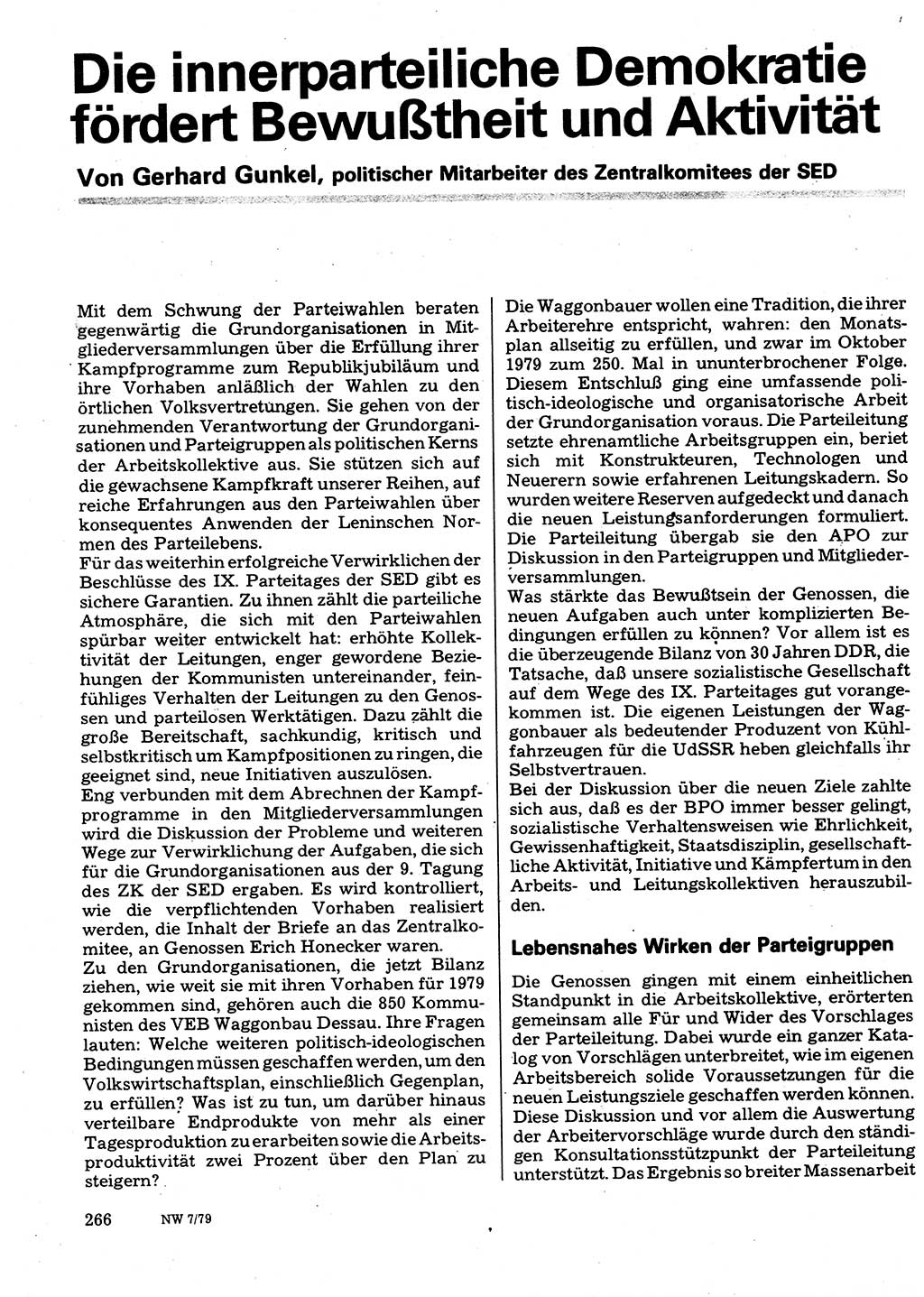 Neuer Weg (NW), Organ des Zentralkomitees (ZK) der SED (Sozialistische Einheitspartei Deutschlands) für Fragen des Parteilebens, 34. Jahrgang [Deutsche Demokratische Republik (DDR)] 1979, Seite 266 (NW ZK SED DDR 1979, S. 266)