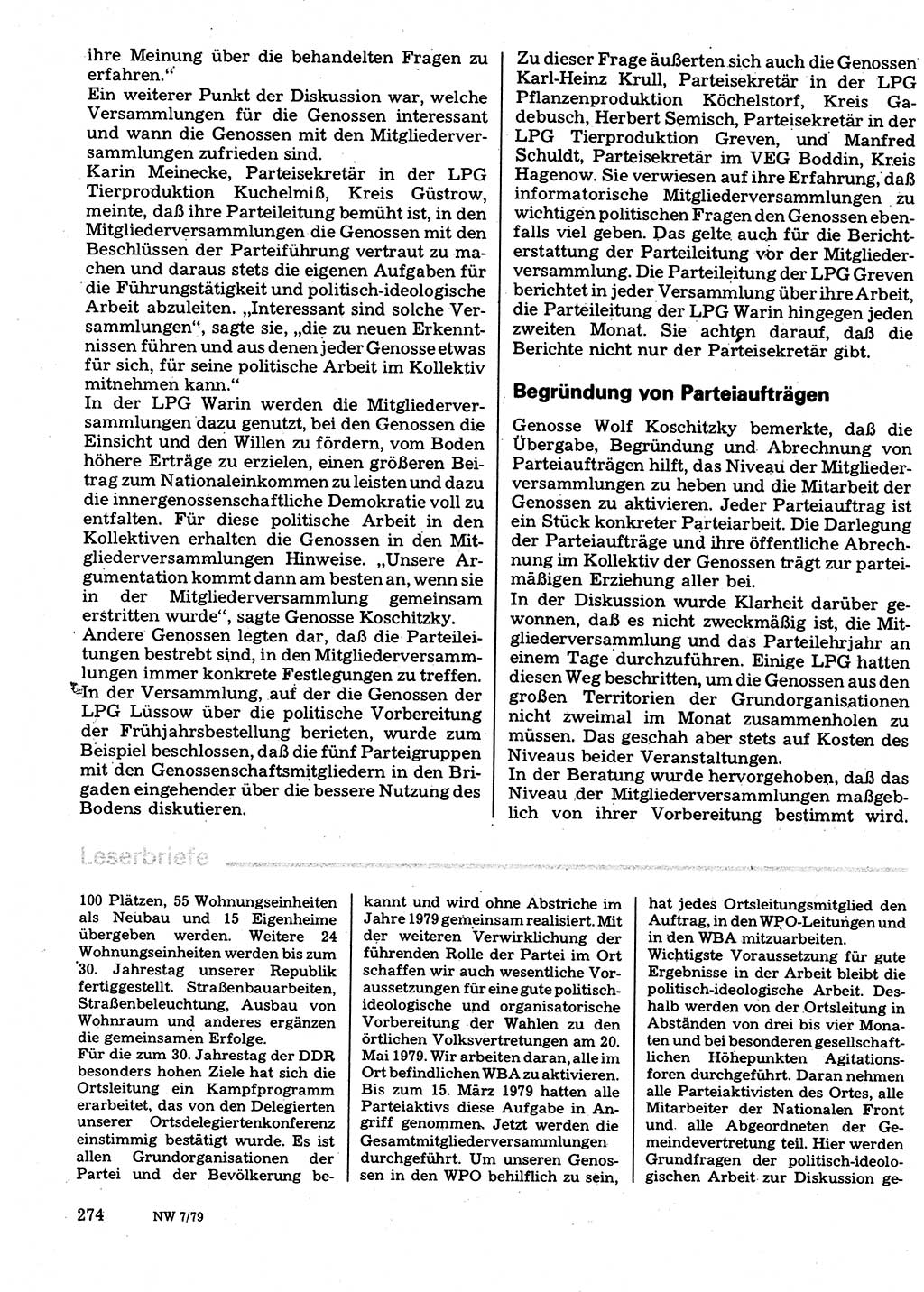 Neuer Weg (NW), Organ des Zentralkomitees (ZK) der SED (Sozialistische Einheitspartei Deutschlands) für Fragen des Parteilebens, 34. Jahrgang [Deutsche Demokratische Republik (DDR)] 1979, Seite 274 (NW ZK SED DDR 1979, S. 274)