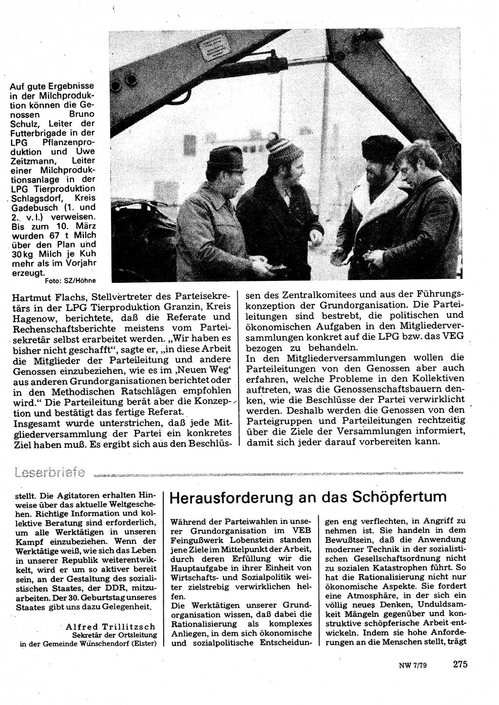 Neuer Weg (NW), Organ des Zentralkomitees (ZK) der SED (Sozialistische Einheitspartei Deutschlands) für Fragen des Parteilebens, 34. Jahrgang [Deutsche Demokratische Republik (DDR)] 1979, Seite 275 (NW ZK SED DDR 1979, S. 275)