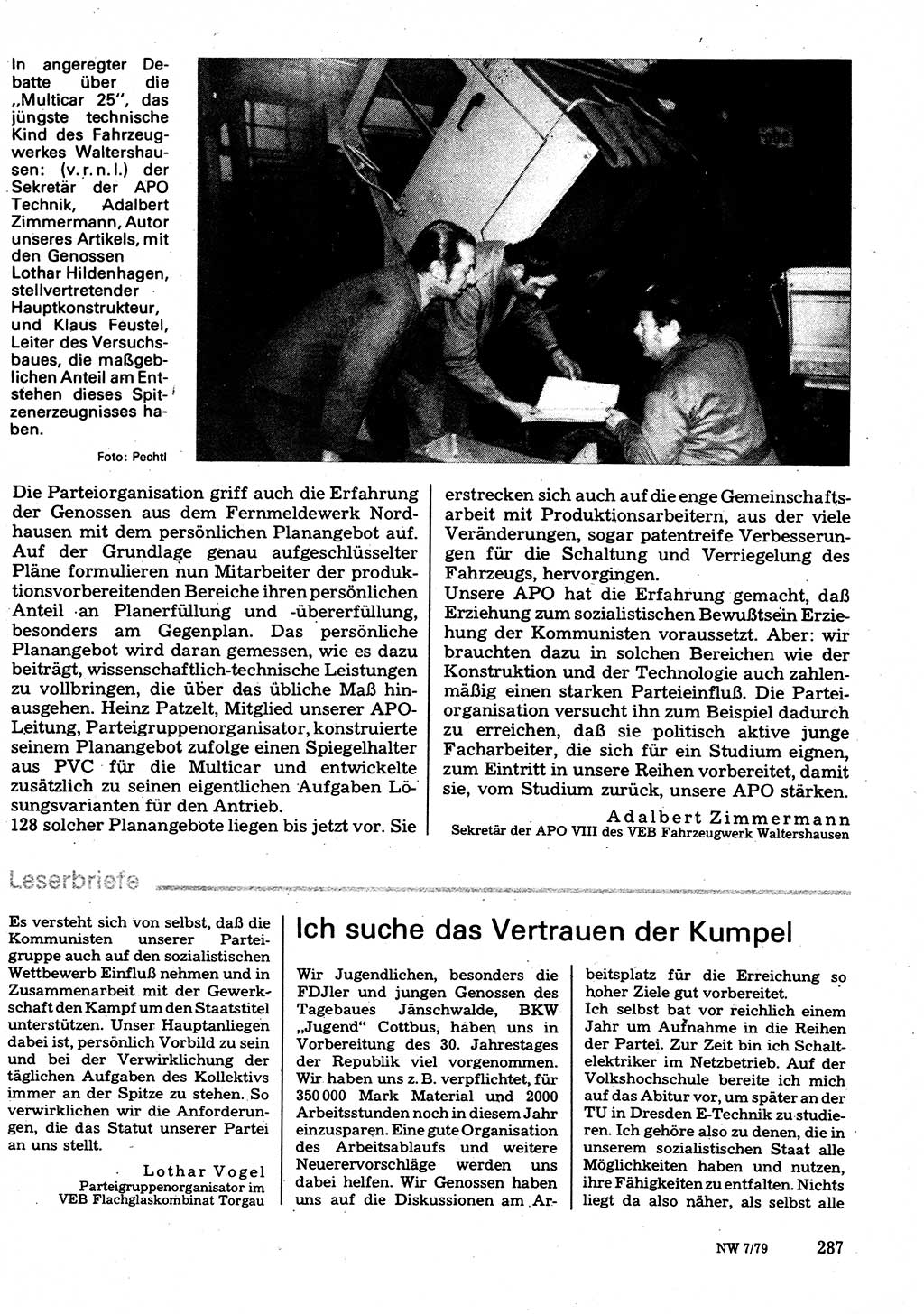 Neuer Weg (NW), Organ des Zentralkomitees (ZK) der SED (Sozialistische Einheitspartei Deutschlands) für Fragen des Parteilebens, 34. Jahrgang [Deutsche Demokratische Republik (DDR)] 1979, Seite 287 (NW ZK SED DDR 1979, S. 287)