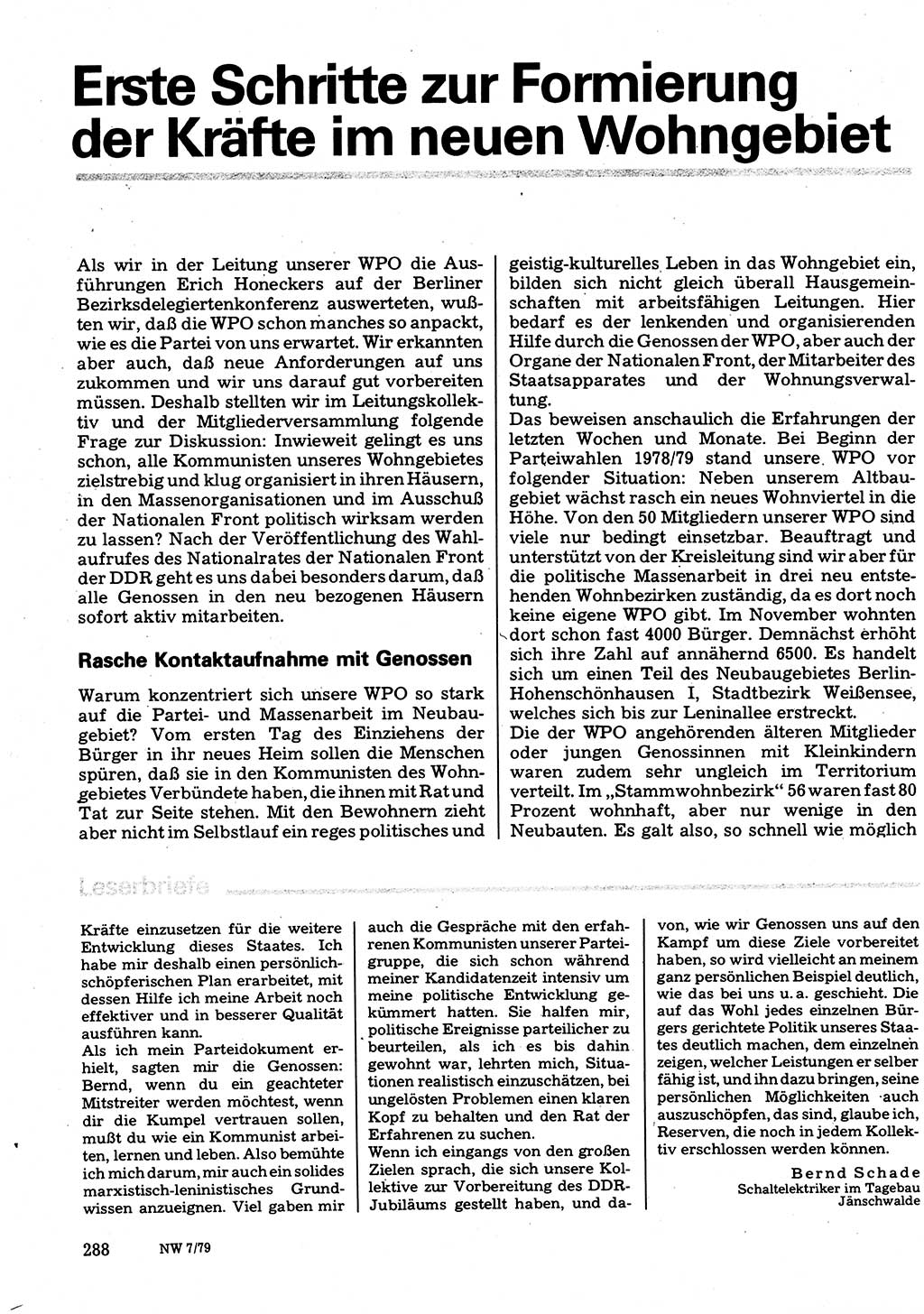 Neuer Weg (NW), Organ des Zentralkomitees (ZK) der SED (Sozialistische Einheitspartei Deutschlands) für Fragen des Parteilebens, 34. Jahrgang [Deutsche Demokratische Republik (DDR)] 1979, Seite 288 (NW ZK SED DDR 1979, S. 288)