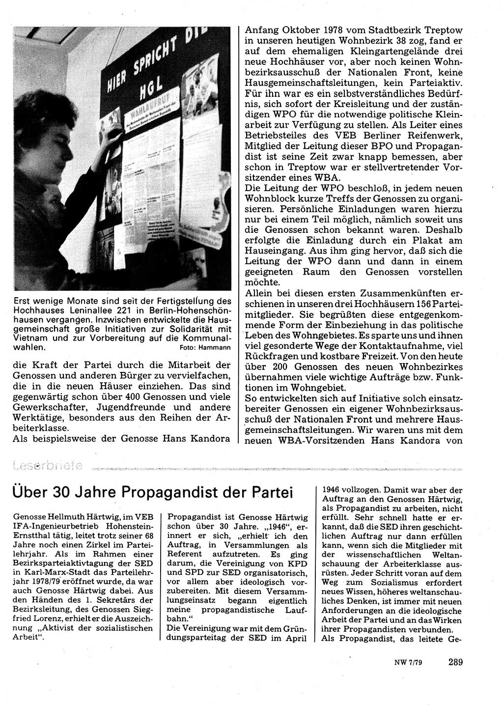 Neuer Weg (NW), Organ des Zentralkomitees (ZK) der SED (Sozialistische Einheitspartei Deutschlands) für Fragen des Parteilebens, 34. Jahrgang [Deutsche Demokratische Republik (DDR)] 1979, Seite 289 (NW ZK SED DDR 1979, S. 289)