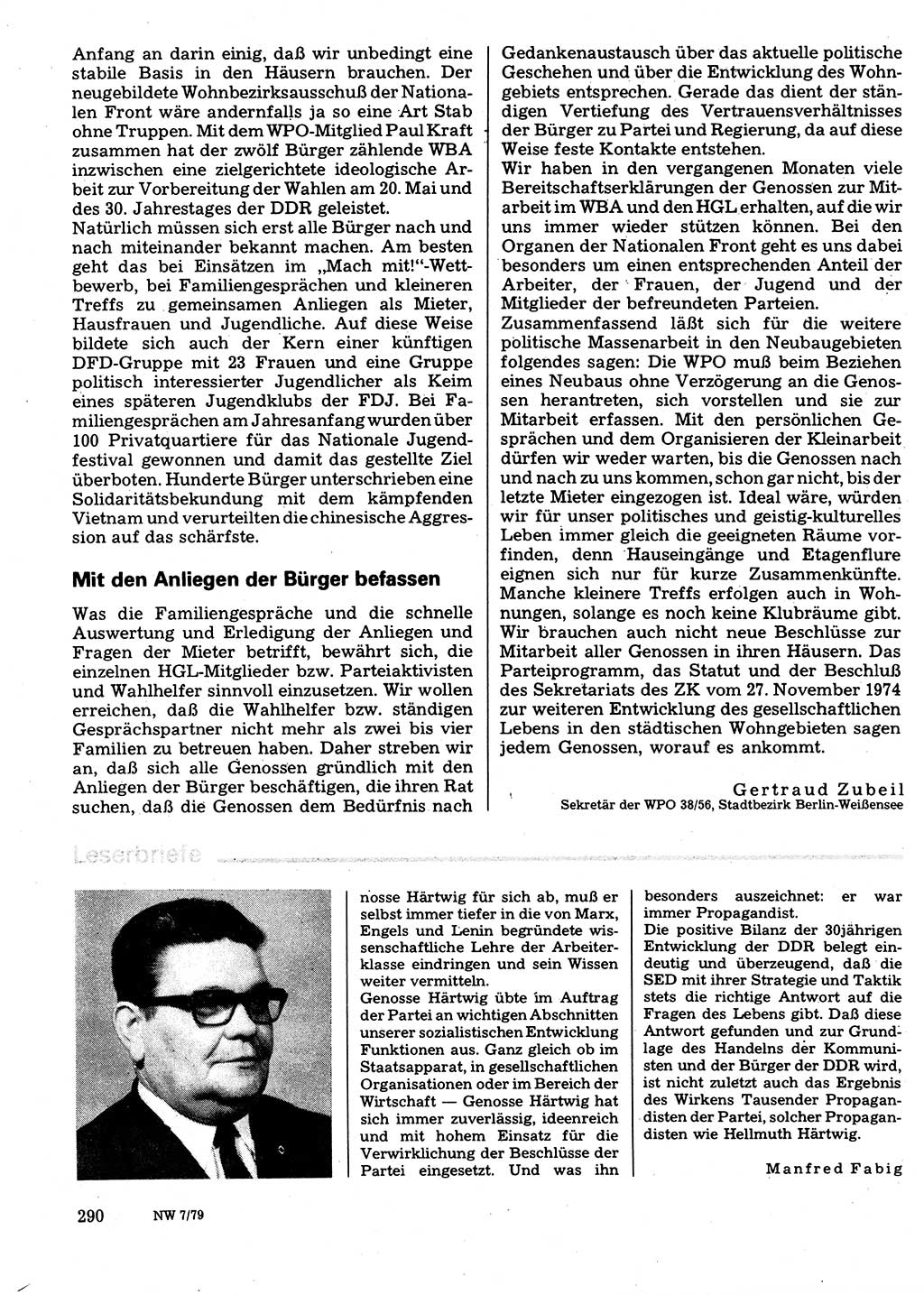 Neuer Weg (NW), Organ des Zentralkomitees (ZK) der SED (Sozialistische Einheitspartei Deutschlands) für Fragen des Parteilebens, 34. Jahrgang [Deutsche Demokratische Republik (DDR)] 1979, Seite 290 (NW ZK SED DDR 1979, S. 290)