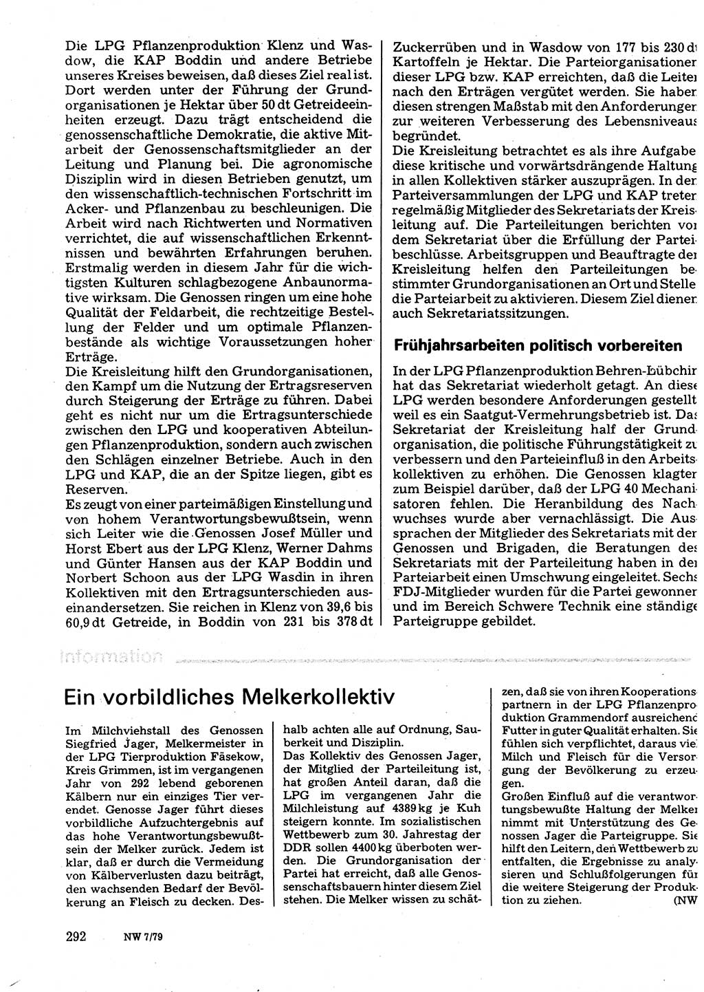 Neuer Weg (NW), Organ des Zentralkomitees (ZK) der SED (Sozialistische Einheitspartei Deutschlands) für Fragen des Parteilebens, 34. Jahrgang [Deutsche Demokratische Republik (DDR)] 1979, Seite 292 (NW ZK SED DDR 1979, S. 292)