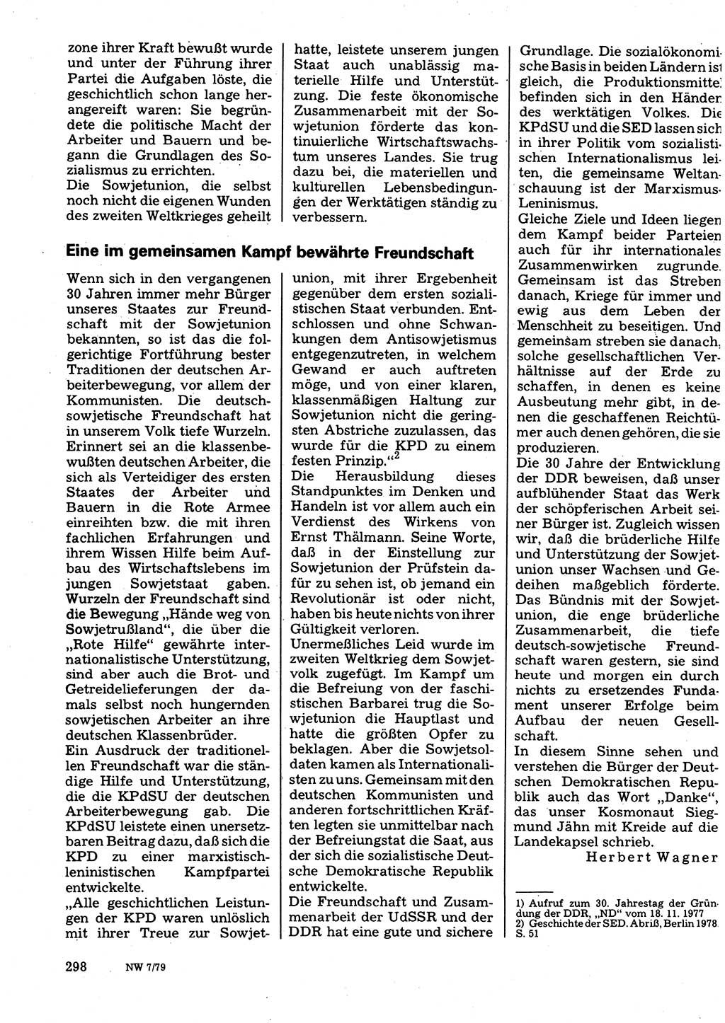 Neuer Weg (NW), Organ des Zentralkomitees (ZK) der SED (Sozialistische Einheitspartei Deutschlands) für Fragen des Parteilebens, 34. Jahrgang [Deutsche Demokratische Republik (DDR)] 1979, Seite 298 (NW ZK SED DDR 1979, S. 298)
