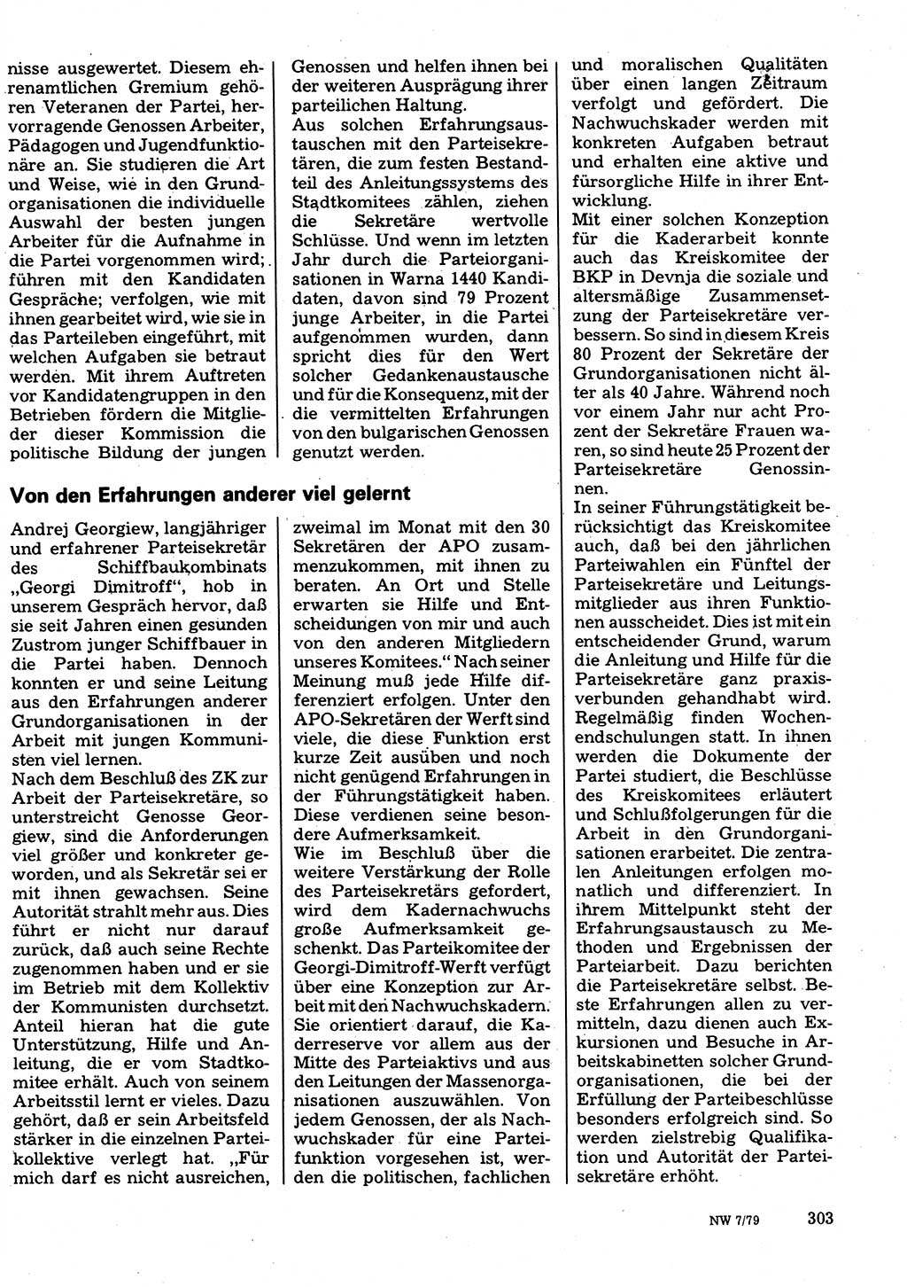 Neuer Weg (NW), Organ des Zentralkomitees (ZK) der SED (Sozialistische Einheitspartei Deutschlands) für Fragen des Parteilebens, 34. Jahrgang [Deutsche Demokratische Republik (DDR)] 1979, Seite 303 (NW ZK SED DDR 1979, S. 303)