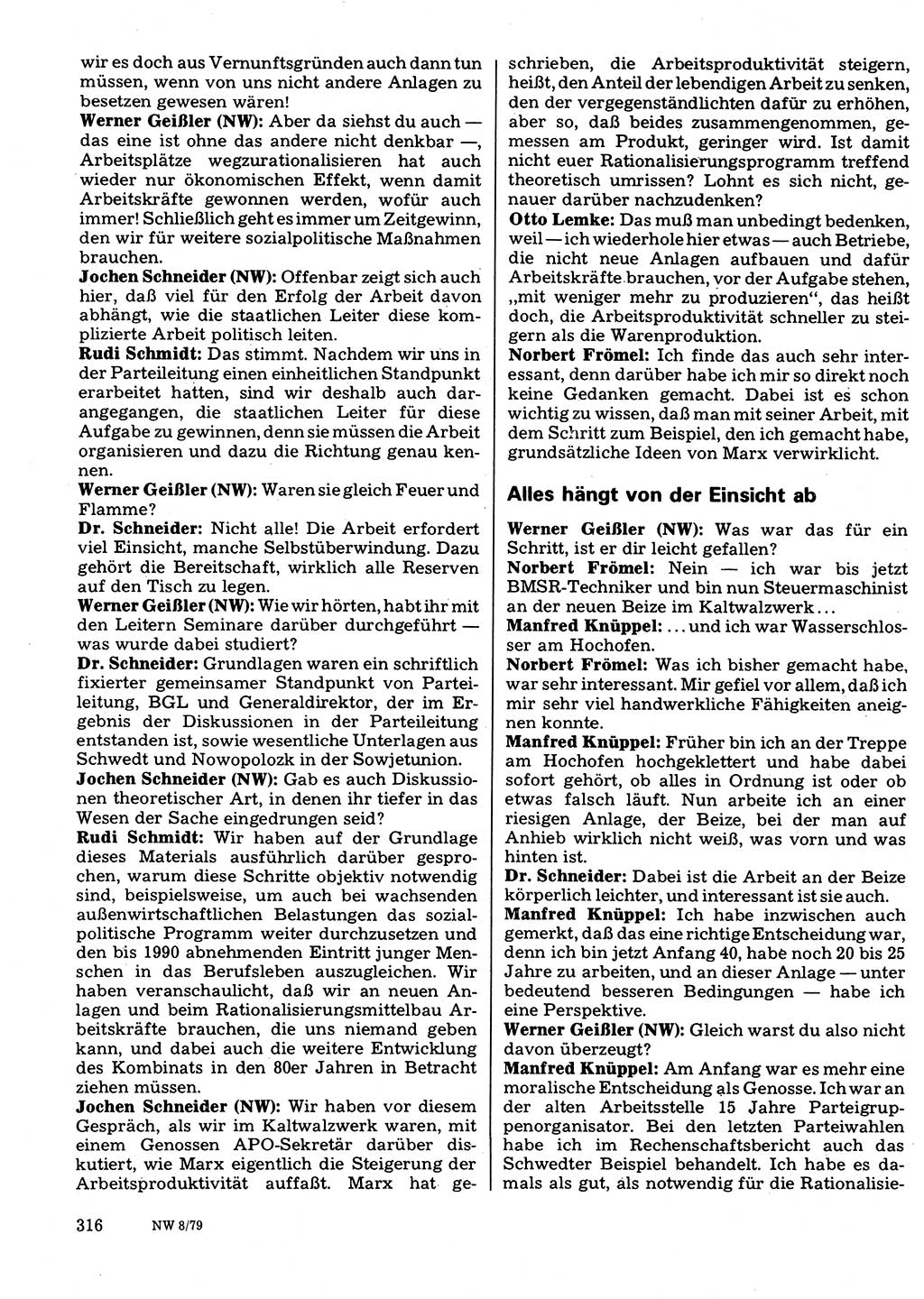 Neuer Weg (NW), Organ des Zentralkomitees (ZK) der SED (Sozialistische Einheitspartei Deutschlands) für Fragen des Parteilebens, 34. Jahrgang [Deutsche Demokratische Republik (DDR)] 1979, Seite 316 (NW ZK SED DDR 1979, S. 316)