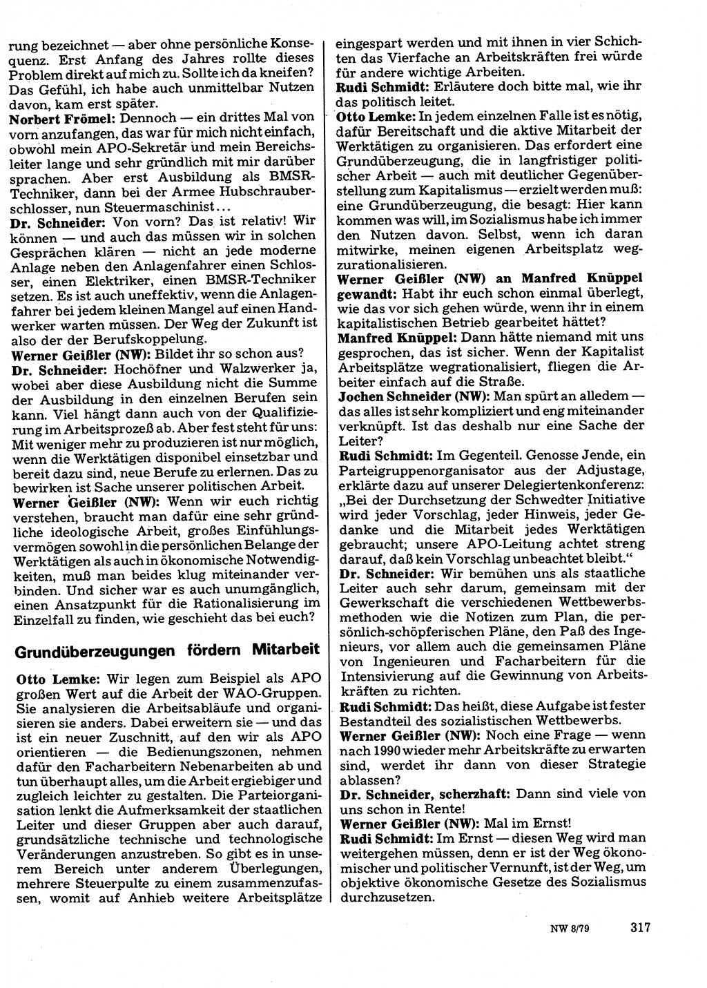 Neuer Weg (NW), Organ des Zentralkomitees (ZK) der SED (Sozialistische Einheitspartei Deutschlands) für Fragen des Parteilebens, 34. Jahrgang [Deutsche Demokratische Republik (DDR)] 1979, Seite 317 (NW ZK SED DDR 1979, S. 317)