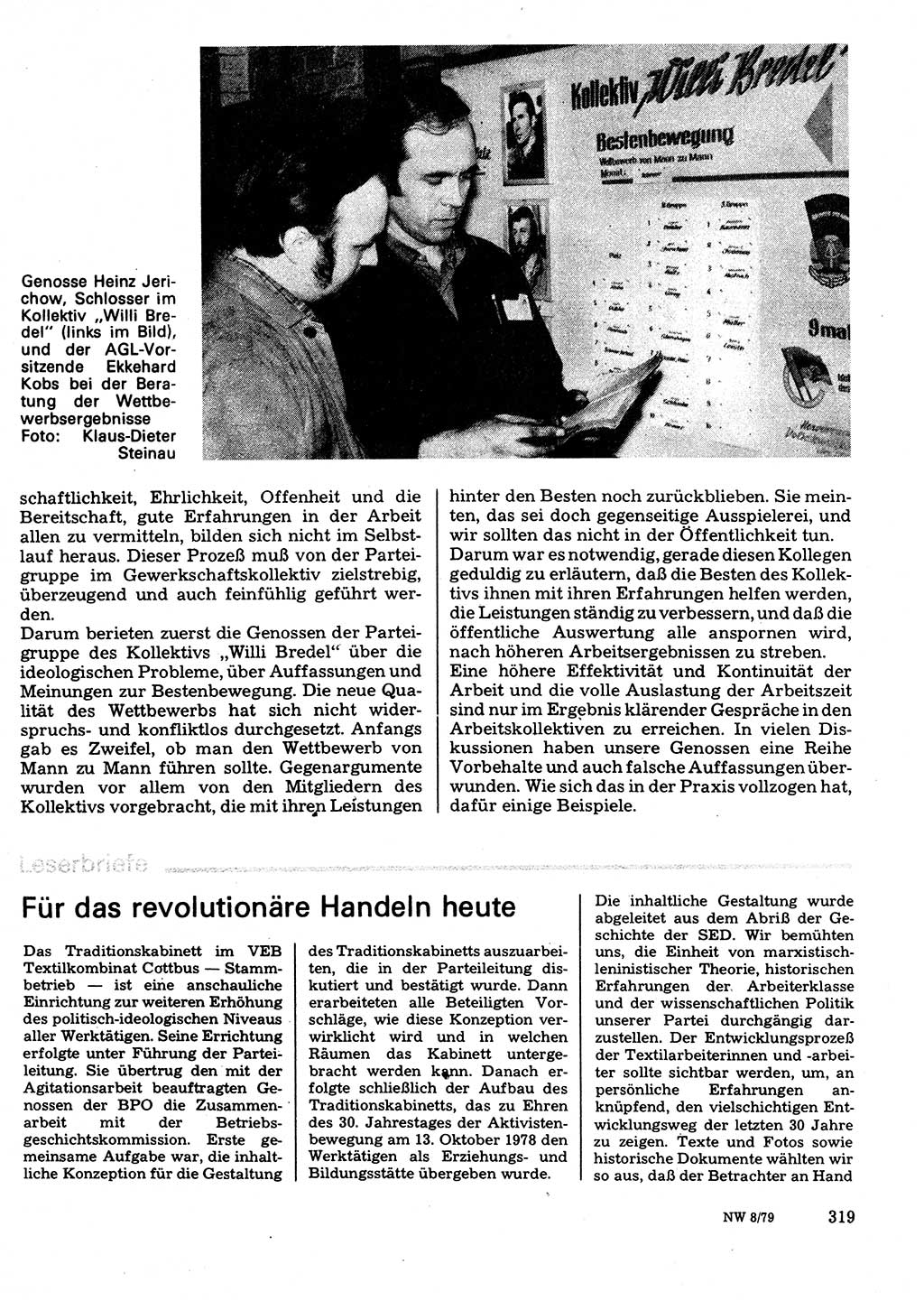 Neuer Weg (NW), Organ des Zentralkomitees (ZK) der SED (Sozialistische Einheitspartei Deutschlands) für Fragen des Parteilebens, 34. Jahrgang [Deutsche Demokratische Republik (DDR)] 1979, Seite 319 (NW ZK SED DDR 1979, S. 319)