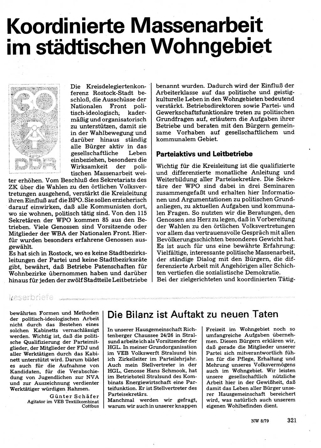 Neuer Weg (NW), Organ des Zentralkomitees (ZK) der SED (Sozialistische Einheitspartei Deutschlands) für Fragen des Parteilebens, 34. Jahrgang [Deutsche Demokratische Republik (DDR)] 1979, Seite 321 (NW ZK SED DDR 1979, S. 321)