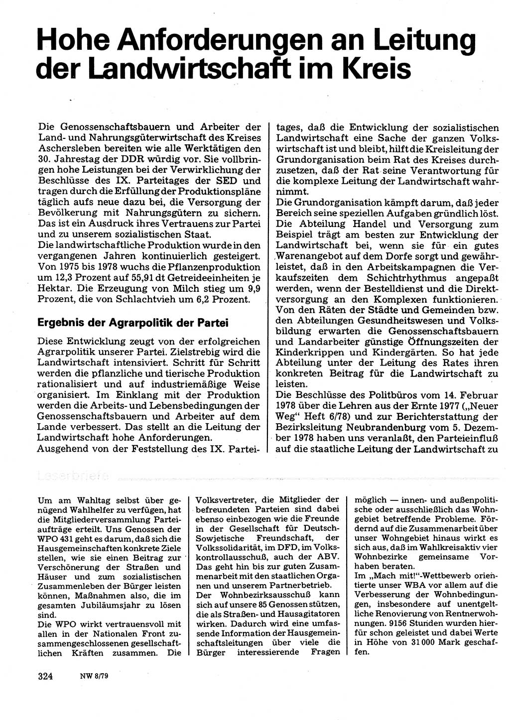 Neuer Weg (NW), Organ des Zentralkomitees (ZK) der SED (Sozialistische Einheitspartei Deutschlands) für Fragen des Parteilebens, 34. Jahrgang [Deutsche Demokratische Republik (DDR)] 1979, Seite 324 (NW ZK SED DDR 1979, S. 324)