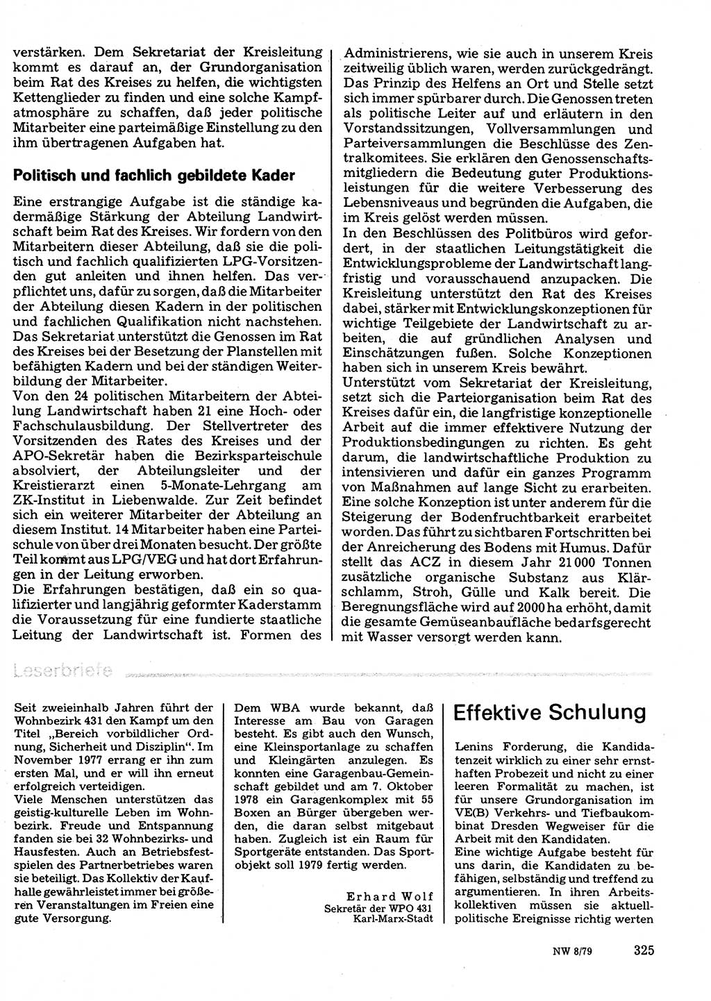 Neuer Weg (NW), Organ des Zentralkomitees (ZK) der SED (Sozialistische Einheitspartei Deutschlands) für Fragen des Parteilebens, 34. Jahrgang [Deutsche Demokratische Republik (DDR)] 1979, Seite 325 (NW ZK SED DDR 1979, S. 325)