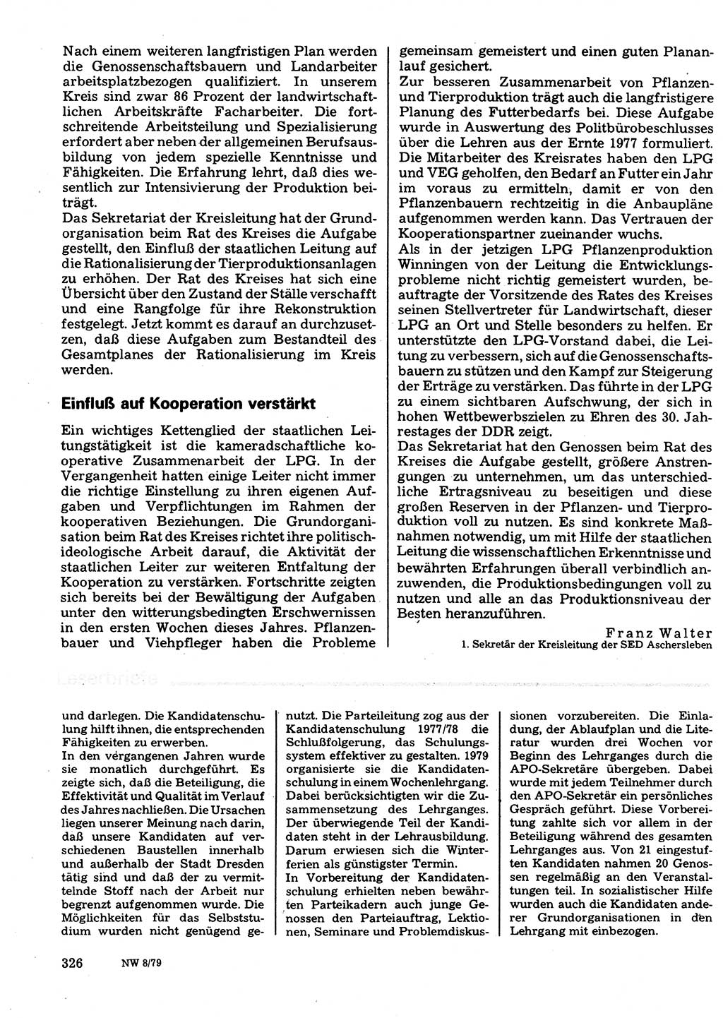 Neuer Weg (NW), Organ des Zentralkomitees (ZK) der SED (Sozialistische Einheitspartei Deutschlands) für Fragen des Parteilebens, 34. Jahrgang [Deutsche Demokratische Republik (DDR)] 1979, Seite 326 (NW ZK SED DDR 1979, S. 326)