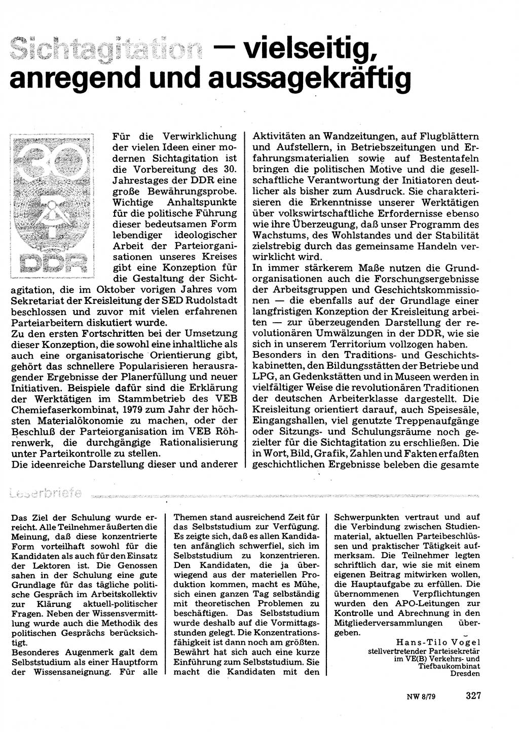 Neuer Weg (NW), Organ des Zentralkomitees (ZK) der SED (Sozialistische Einheitspartei Deutschlands) für Fragen des Parteilebens, 34. Jahrgang [Deutsche Demokratische Republik (DDR)] 1979, Seite 327 (NW ZK SED DDR 1979, S. 327)