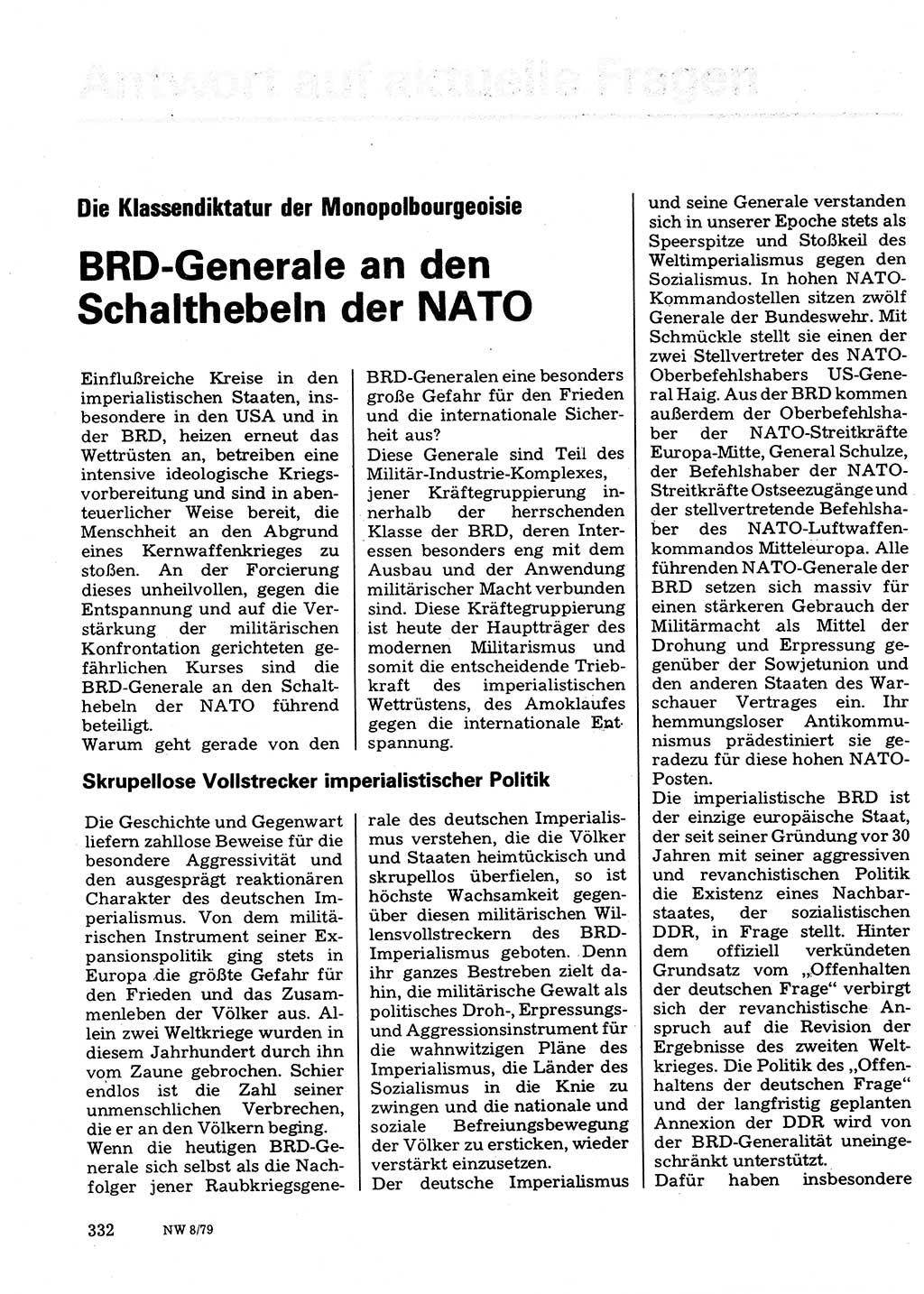 Neuer Weg (NW), Organ des Zentralkomitees (ZK) der SED (Sozialistische Einheitspartei Deutschlands) für Fragen des Parteilebens, 34. Jahrgang [Deutsche Demokratische Republik (DDR)] 1979, Seite 332 (NW ZK SED DDR 1979, S. 332)