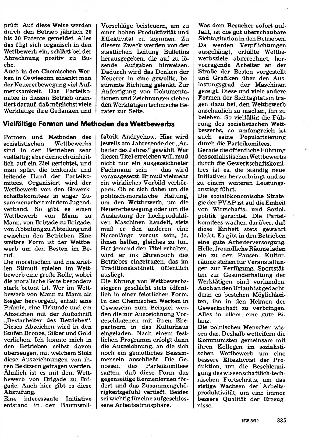 Neuer Weg (NW), Organ des Zentralkomitees (ZK) der SED (Sozialistische Einheitspartei Deutschlands) für Fragen des Parteilebens, 34. Jahrgang [Deutsche Demokratische Republik (DDR)] 1979, Seite 335 (NW ZK SED DDR 1979, S. 335)